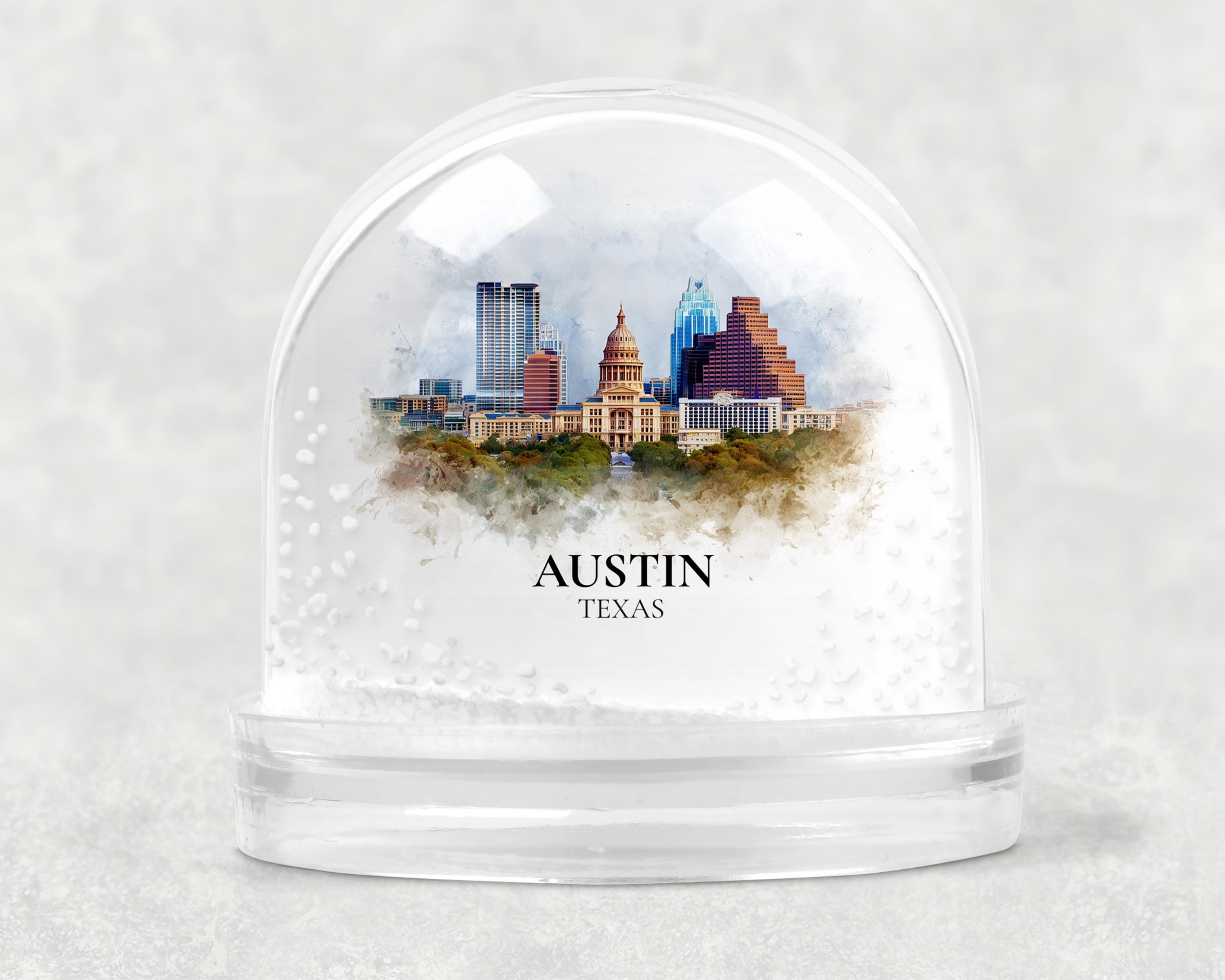 Austin Texas Snow Globe, Personalized Watercolor, Custom Travel Souvenir Keepsake City Dome