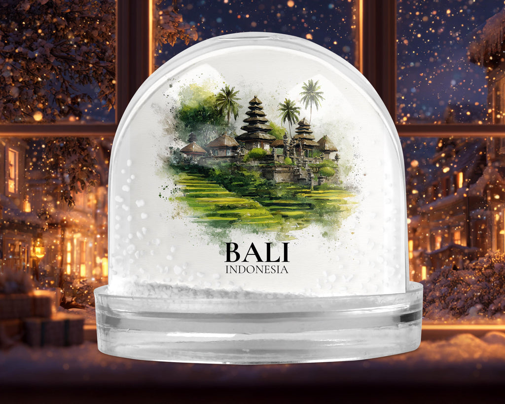Bali Indonesia Snow Globe, Personalized Watercolor, Custom Travel Souvenir Keepsake City Dome