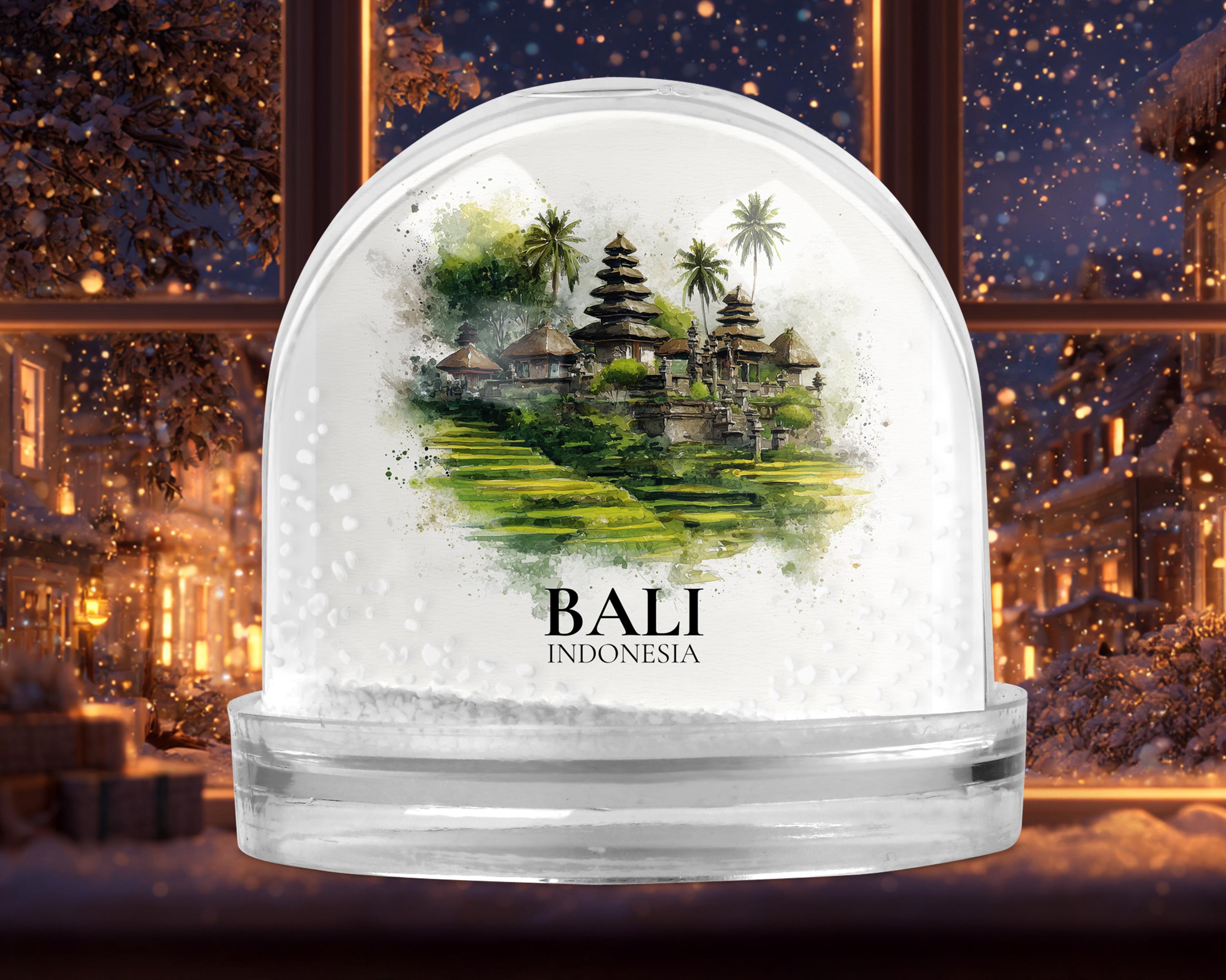 Bali Indonesia Snow Globe, Personalized Watercolor, Custom Travel Souvenir Keepsake City Dome