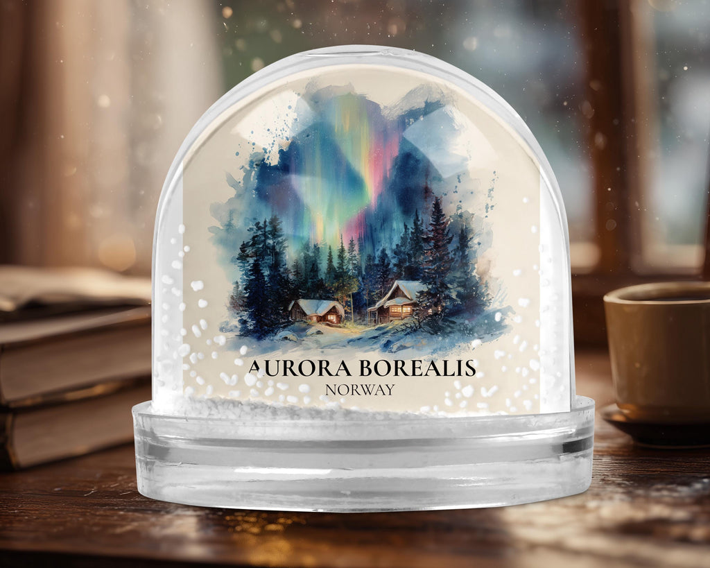 Aurora Borealis Norway Snow Globe, Personalized Watercolor, Custom Travel Souvenir Keepsake City Dome