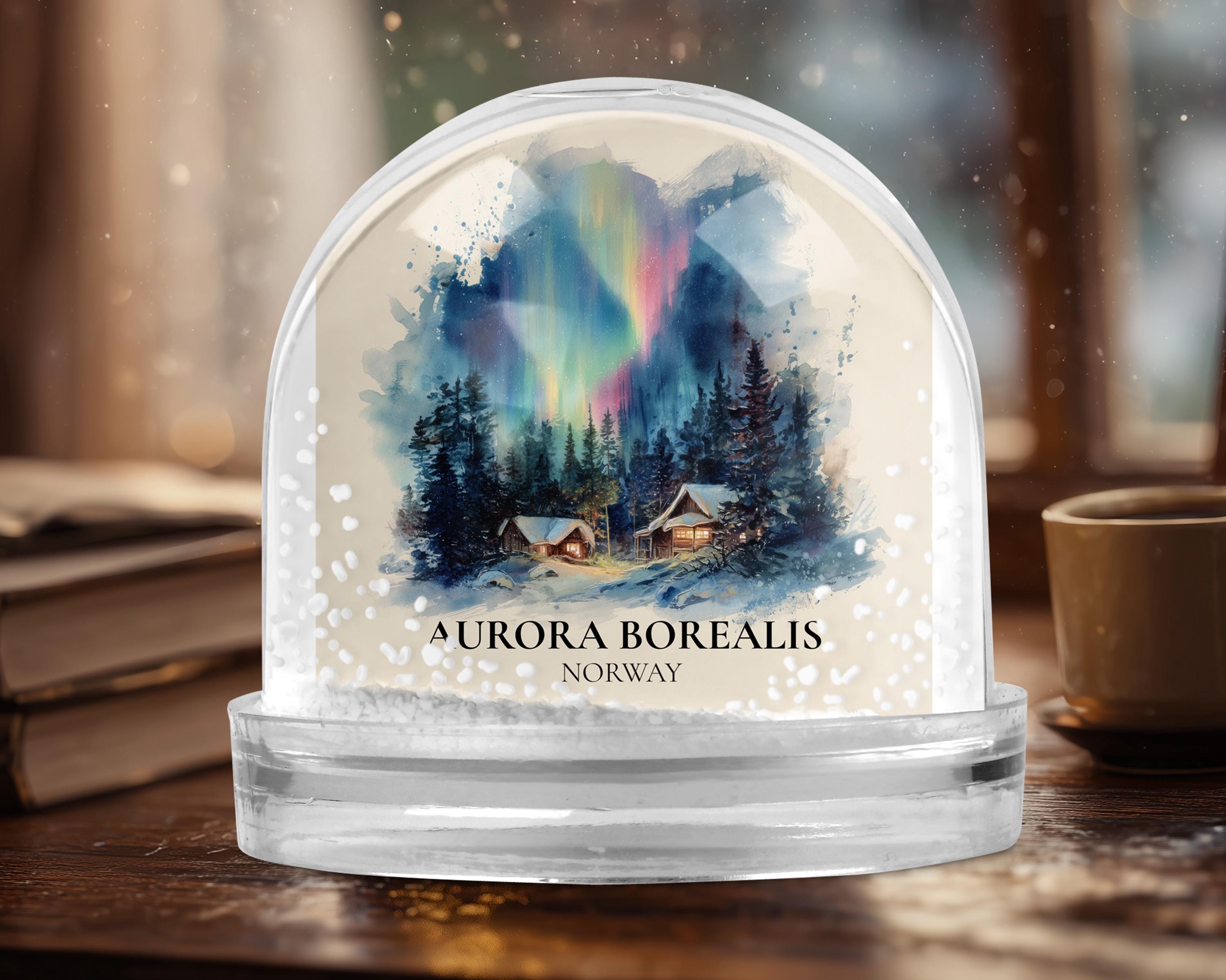 Aurora Borealis Norway Snow Globe, Personalized Watercolor, Custom Travel Souvenir Keepsake City Dome