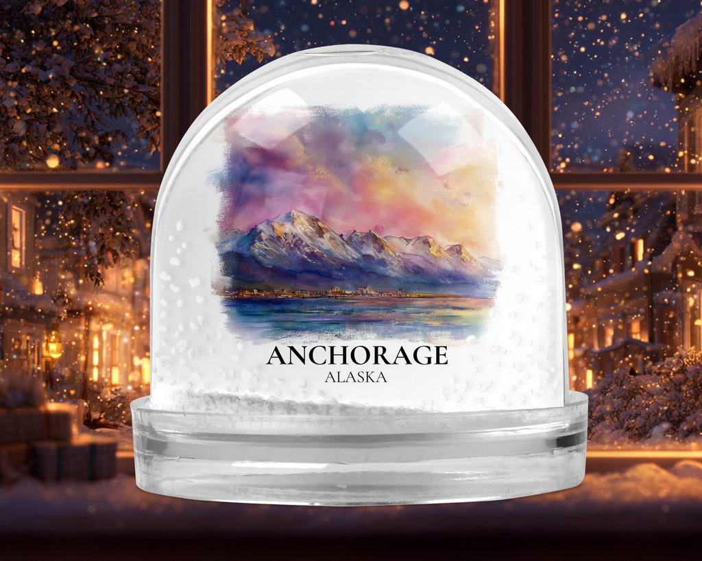 Anchorage Alaska Snow Globe, Personalized Watercolor, Custom Travel Souvenir Keepsake City Dome