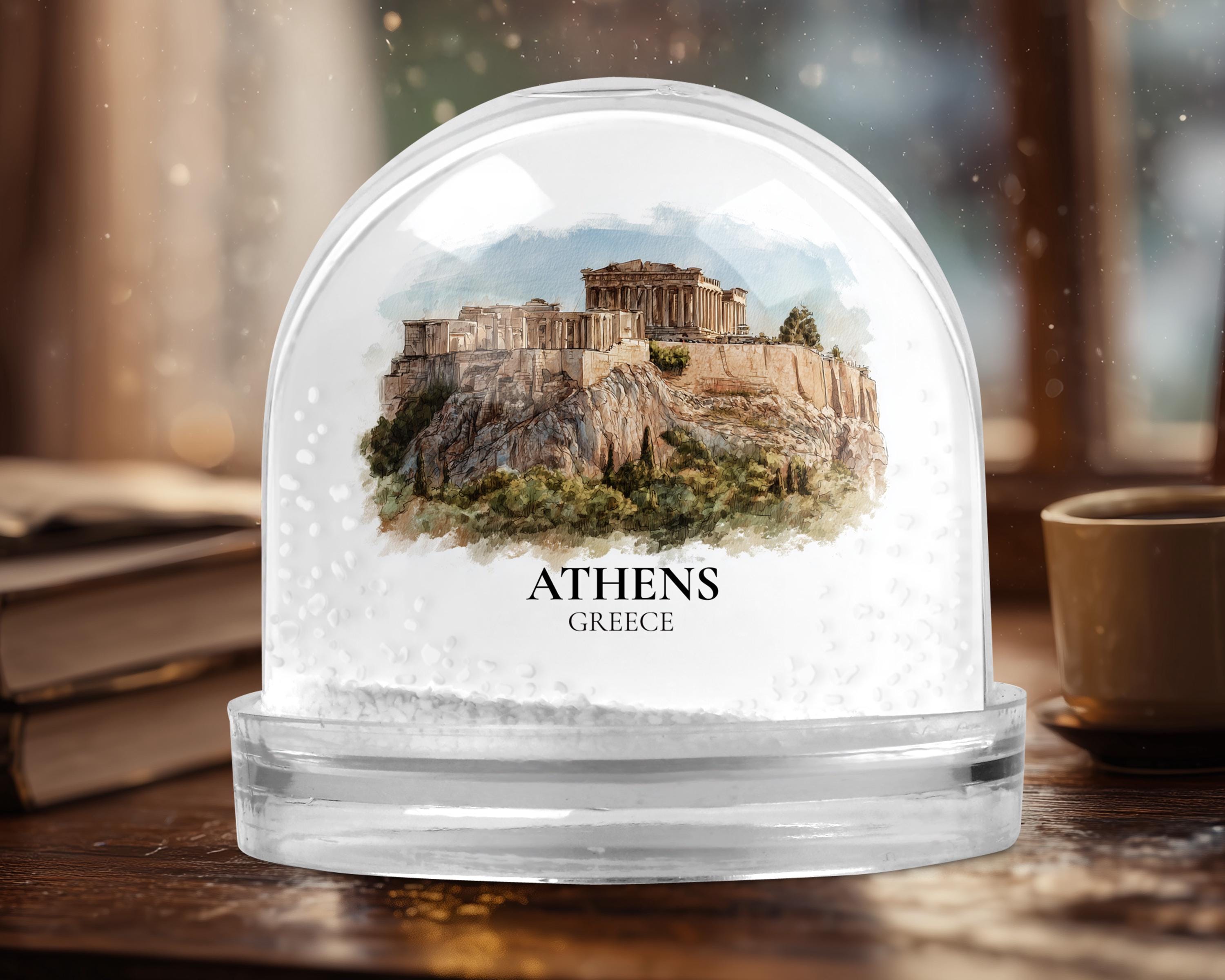 Athens Snow Globe Greece, Personalized Watercolor, Custom Travel Souvenir Keepsake City Dome