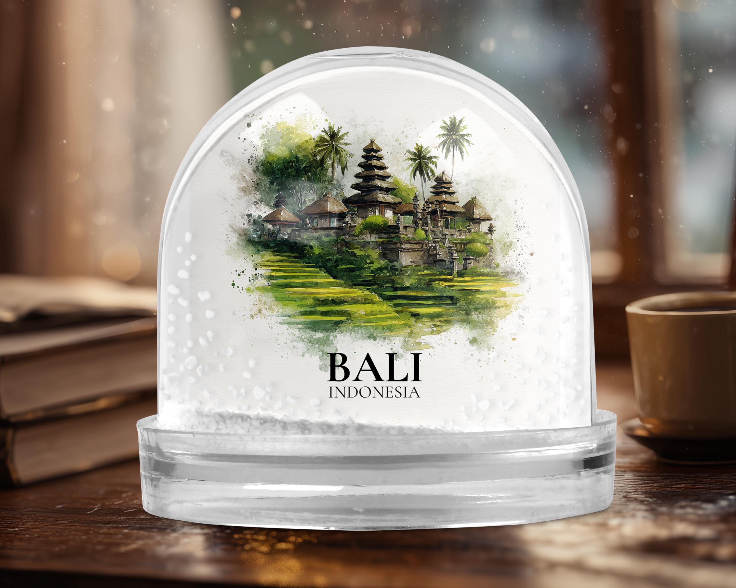 Bali Indonesia Snow Globe, Personalized Watercolor, Custom Travel Souvenir Keepsake City Dome