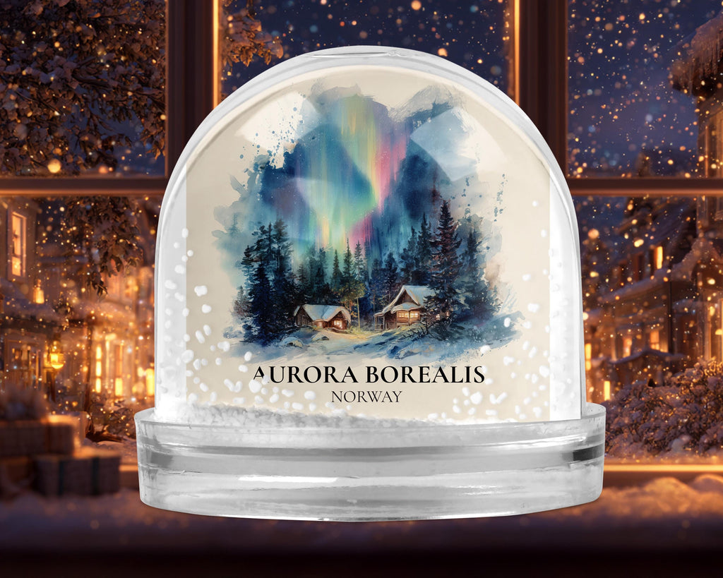 Aurora Borealis Norway Snow Globe, Personalized Watercolor, Custom Travel Souvenir Keepsake City Dome