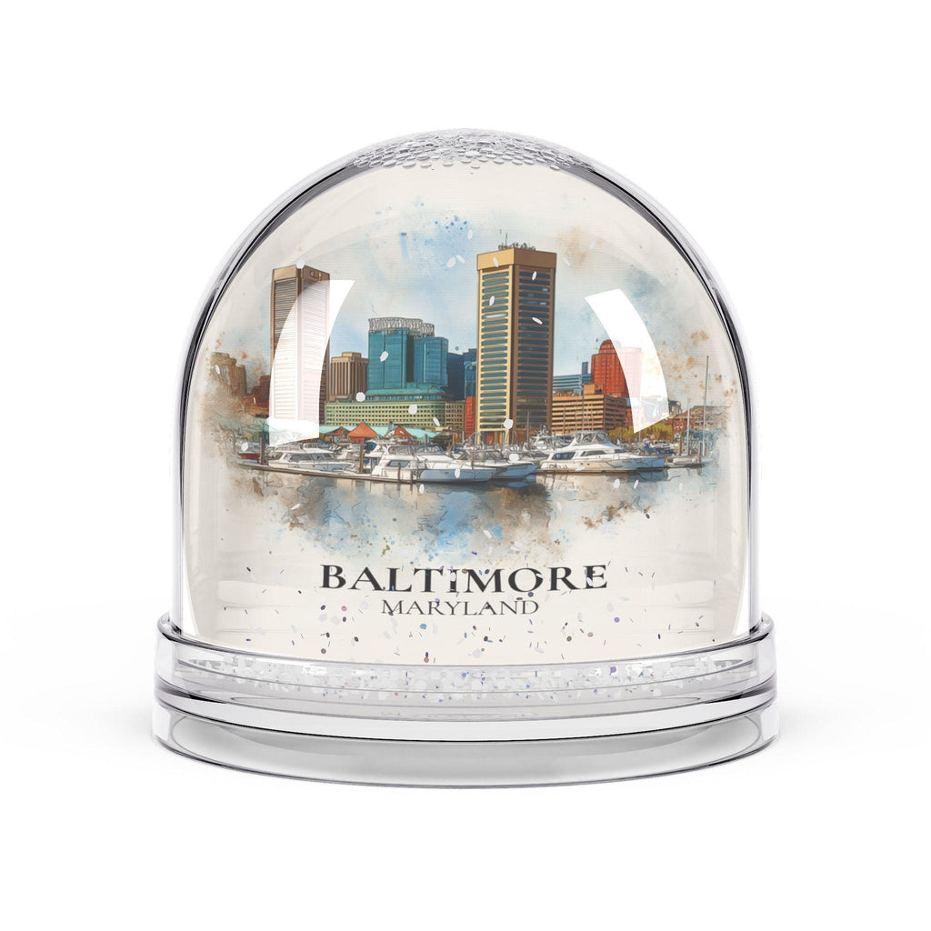 Baltimore Maryland Snow Globe, Personalized Watercolor, Custom Travel Souvenir Keepsake City Dome