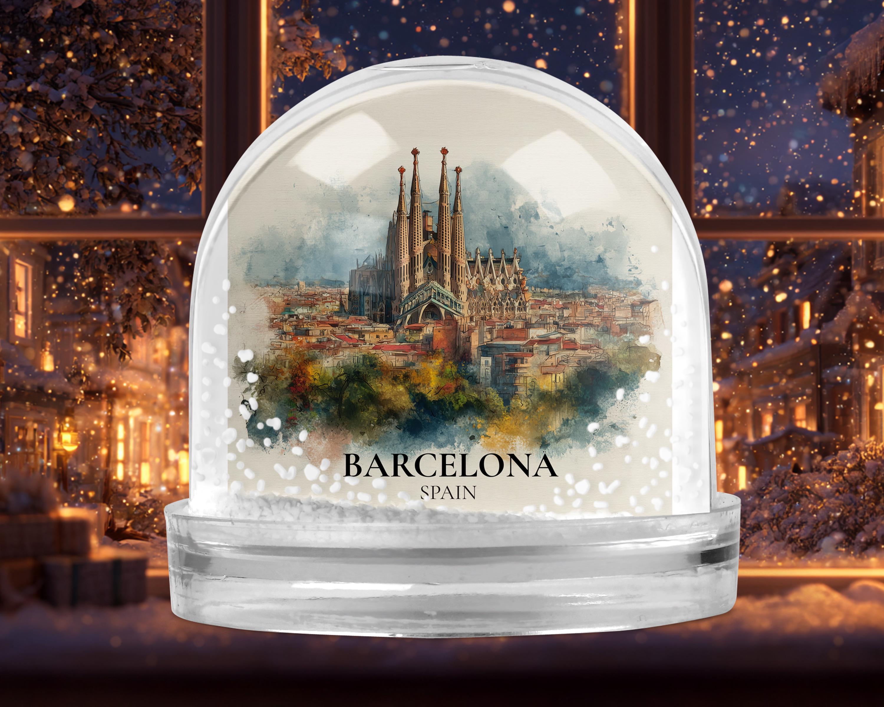 Barcelona Spain Snow Globe, Personalized Watercolor, Custom Travel Souvenir Keepsake City Dome