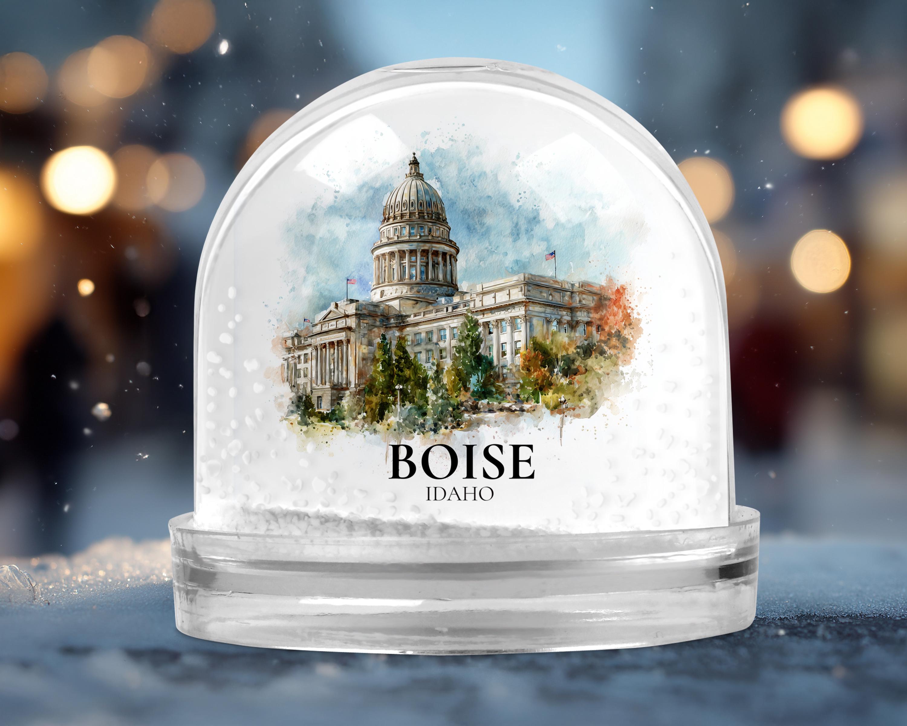 Boise Idaho Snow Globe, Personalized Watercolor, Custom Travel Souvenir Keepsake City Dome