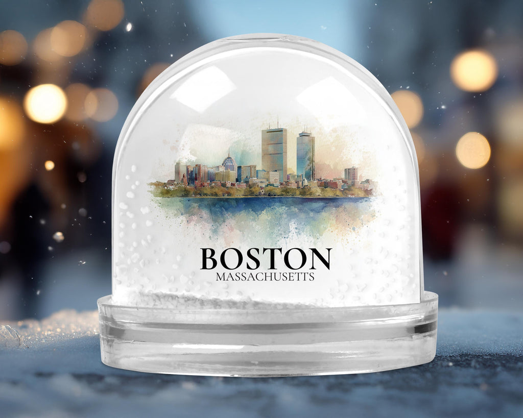 Boston Massachusetts Snow Globe, Personalized Watercolor, Custom Travel Souvenir Keepsake City Dome