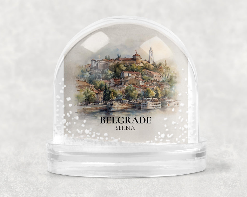 Belgrade Serbia Snow Globe, Personalized Watercolor, Custom Travel Souvenir Keepsake City Dome