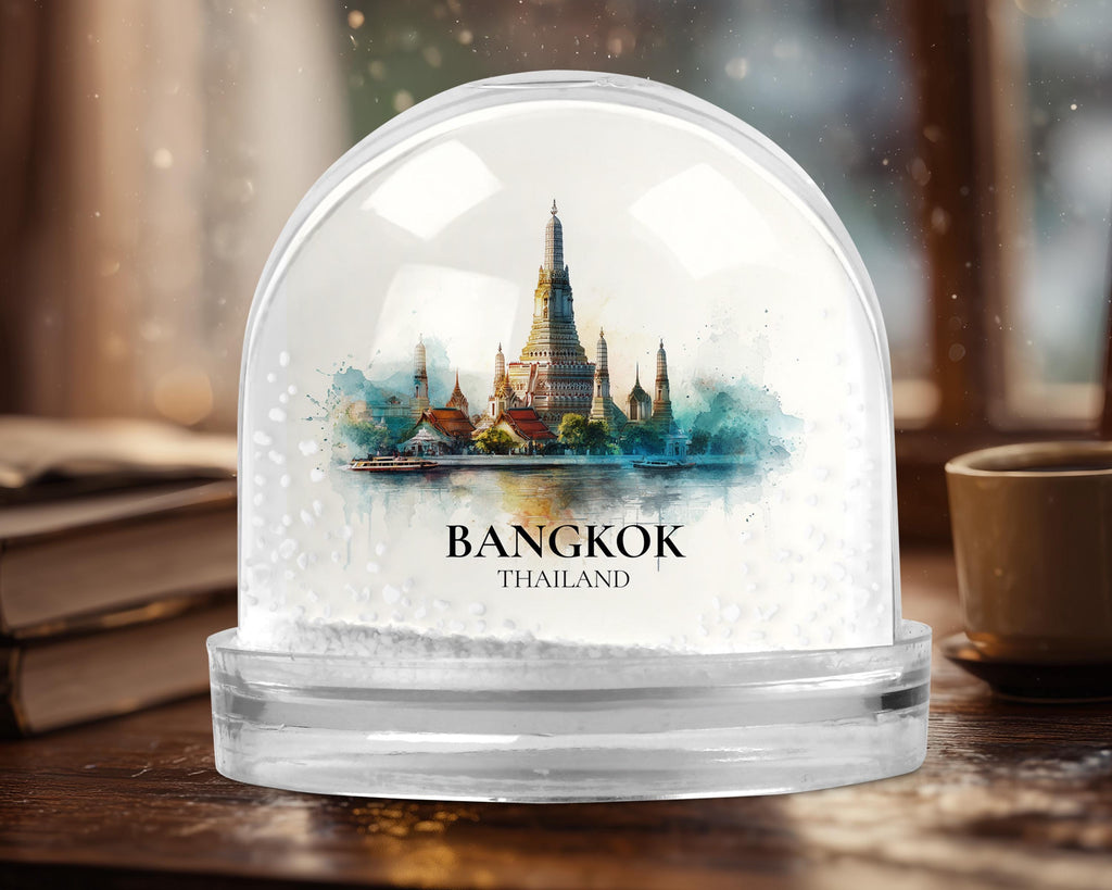 Bangkok Thailand Snow Globe, Personalized Watercolor, Custom Travel Souvenir Keepsake City Dome