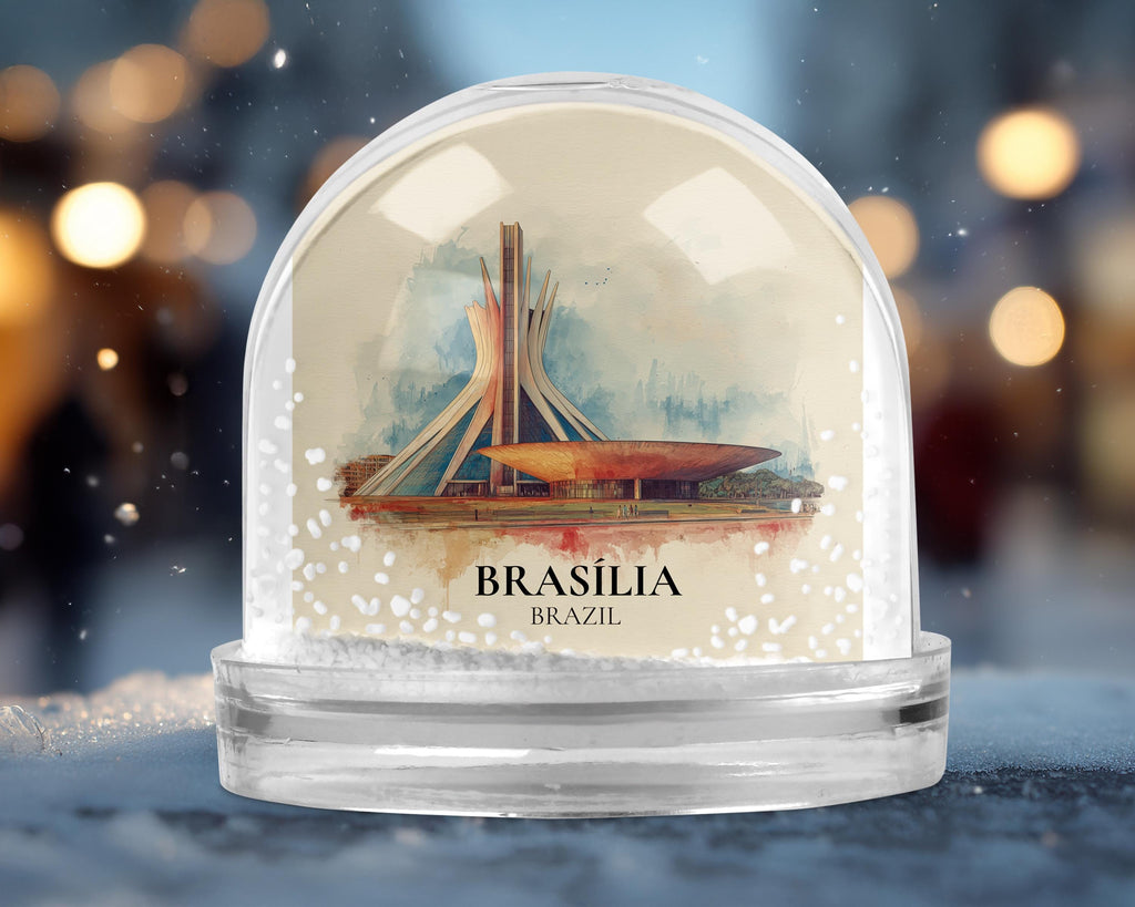 Brasilia Brazil Snow Globe, Personalized Watercolor, Custom Travel Souvenir Keepsake City Dome