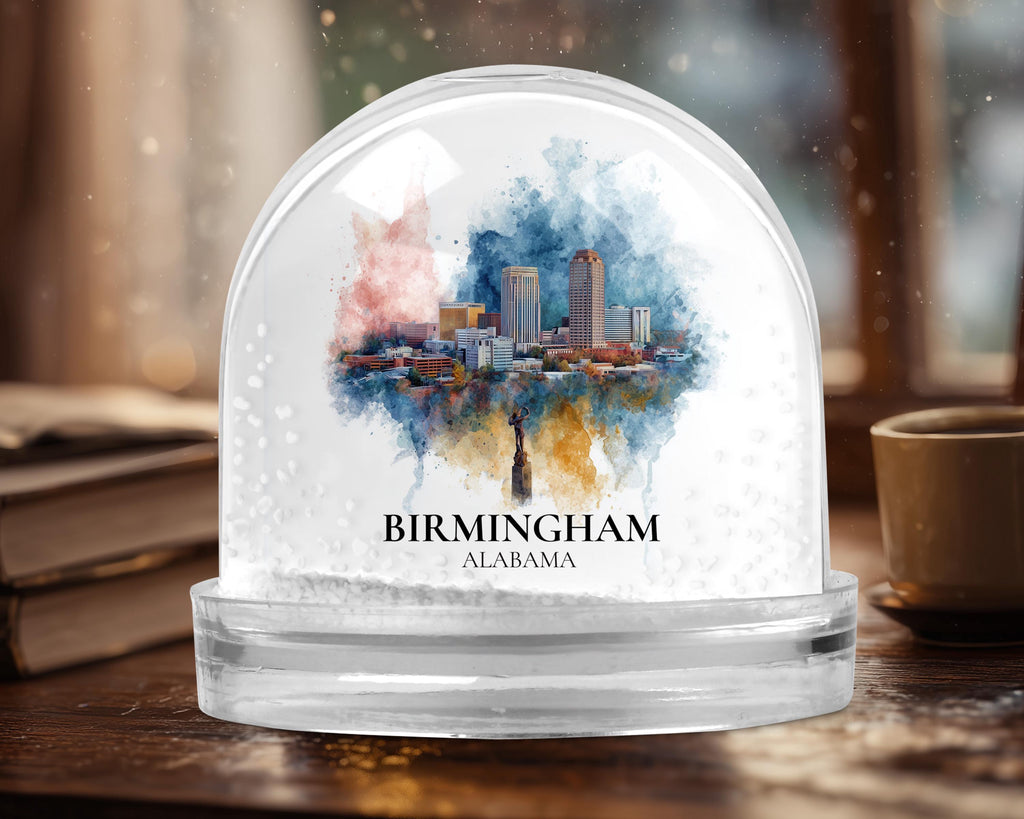 Birmingham Alabama Snow Globe, Personalized Watercolor, Custom Travel Souvenir Keepsake City Dome
