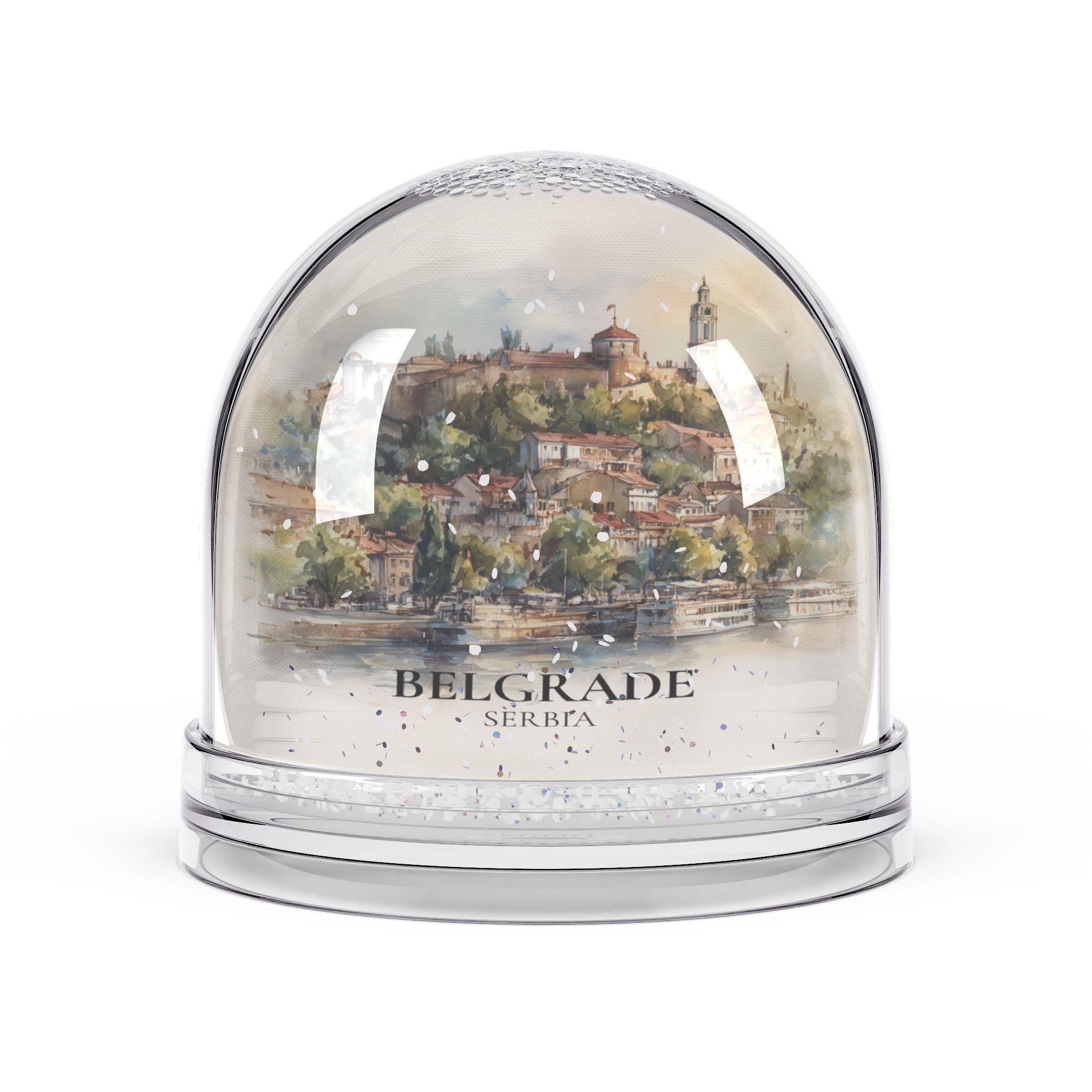 Belgrade Serbia Snow Globe, Personalized Watercolor, Custom Travel Souvenir Keepsake City Dome