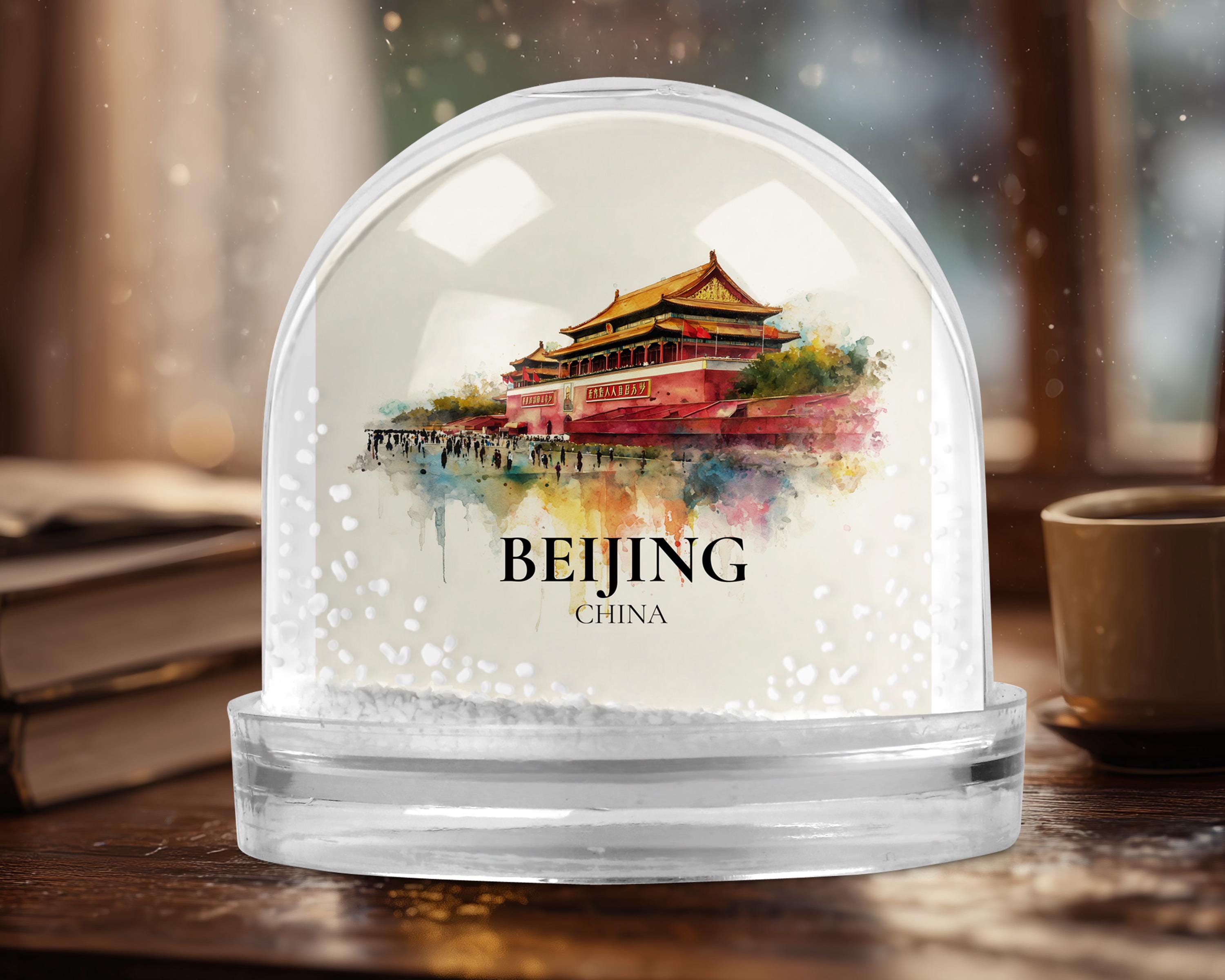 Beijing China Snow Globe, Personalized Watercolor, Custom Travel Souvenir Keepsake City Dome