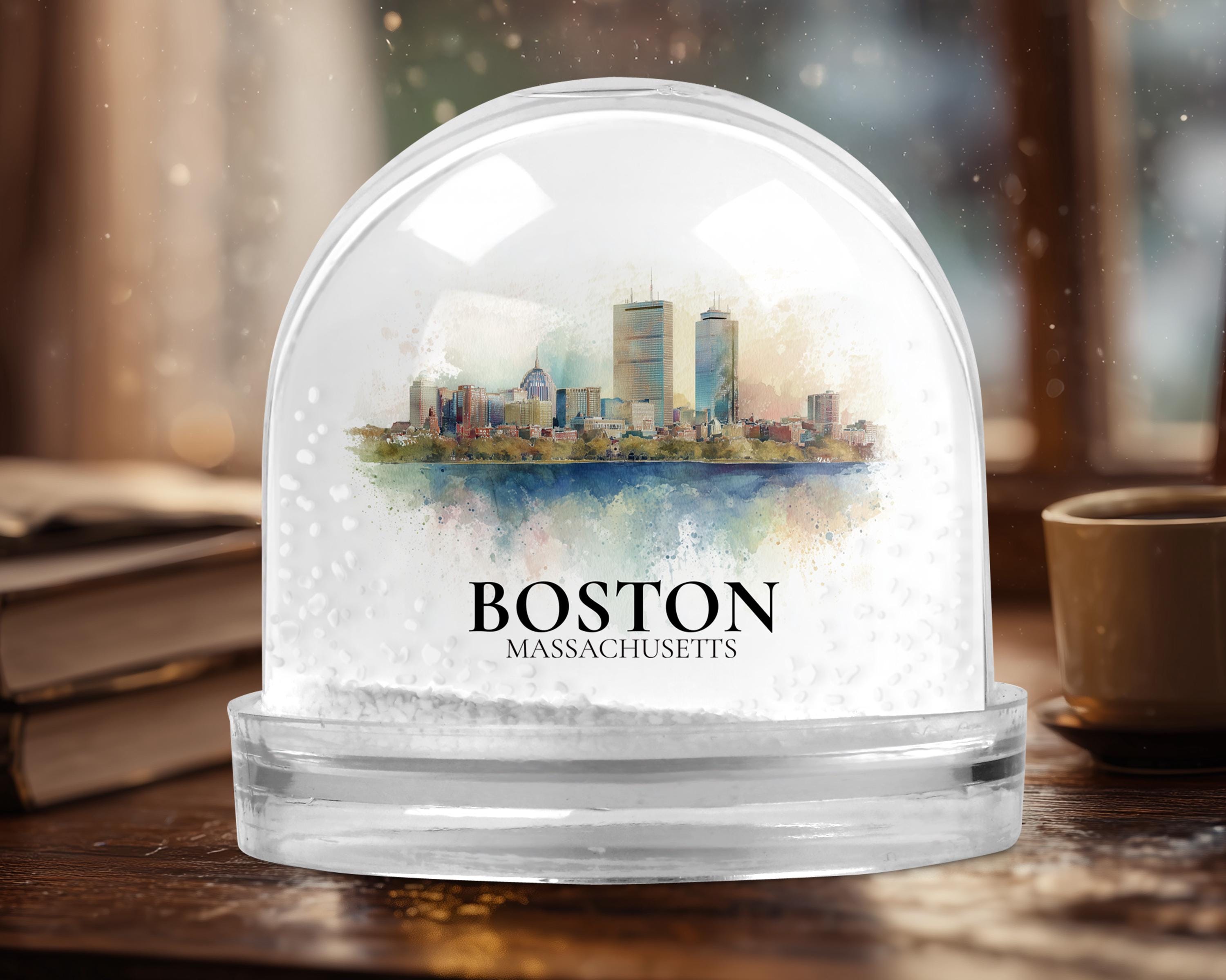 Boston Massachusetts Snow Globe, Personalized Watercolor, Custom Travel Souvenir Keepsake City Dome