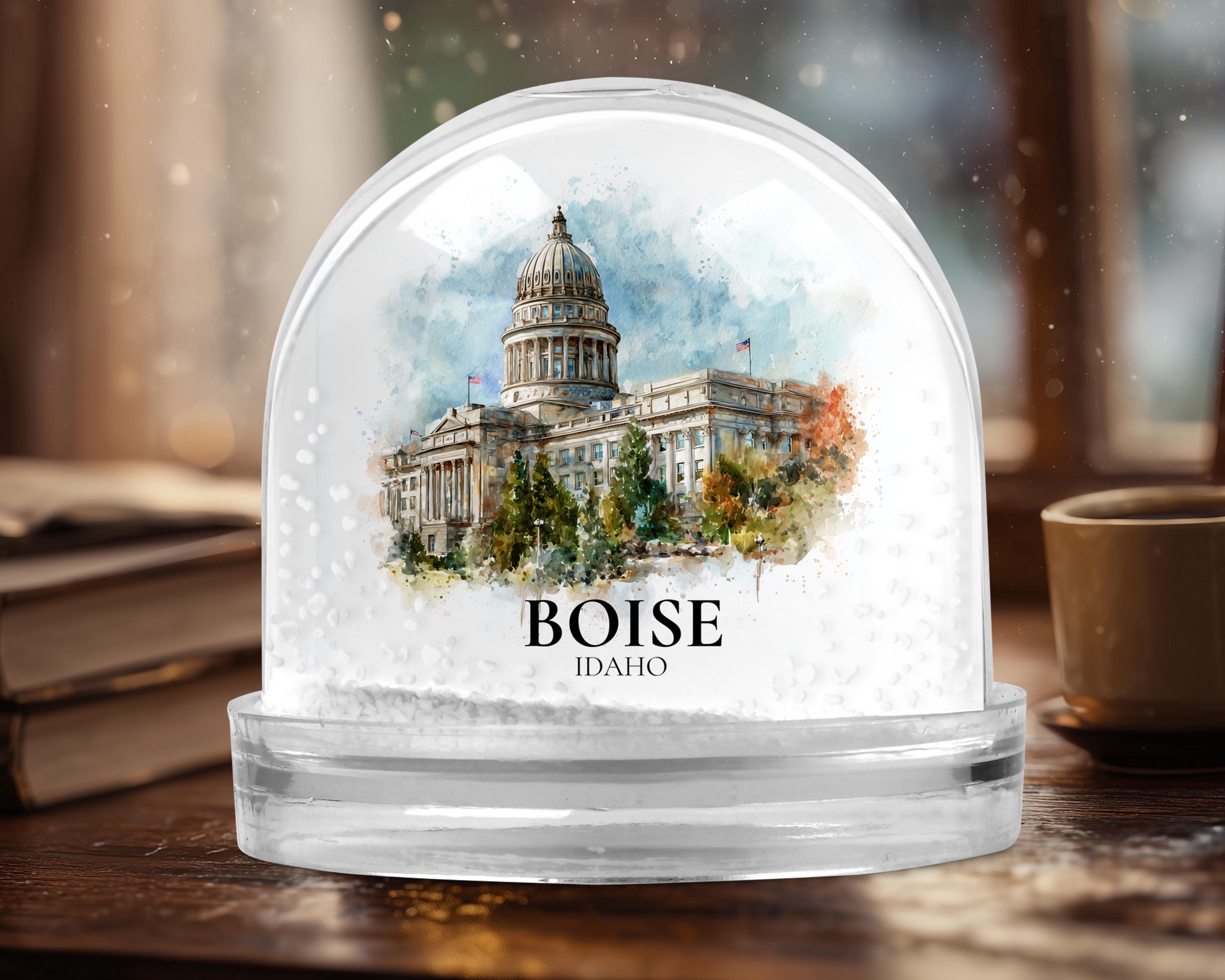 Boise Idaho Snow Globe, Personalized Watercolor, Custom Travel Souvenir Keepsake City Dome