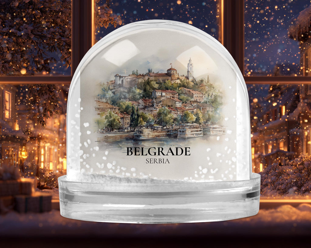 Belgrade Serbia Snow Globe, Personalized Watercolor, Custom Travel Souvenir Keepsake City Dome