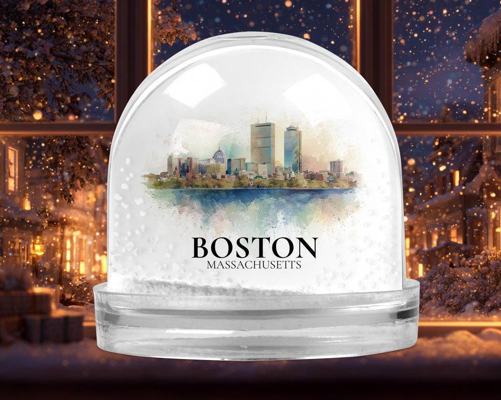 Boston Massachusetts Snow Globe, Personalized Watercolor, Custom Travel Souvenir Keepsake City Dome