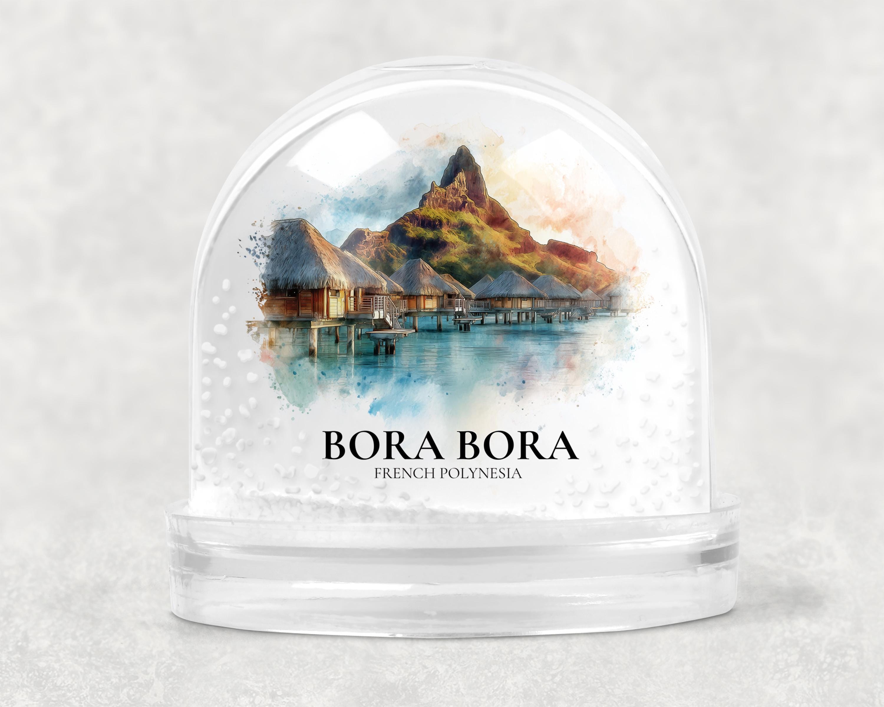 Bora Bora French Polynesia Snow Globe, Personalized Watercolor, Custom Travel Souvenir Keepsake City Dome