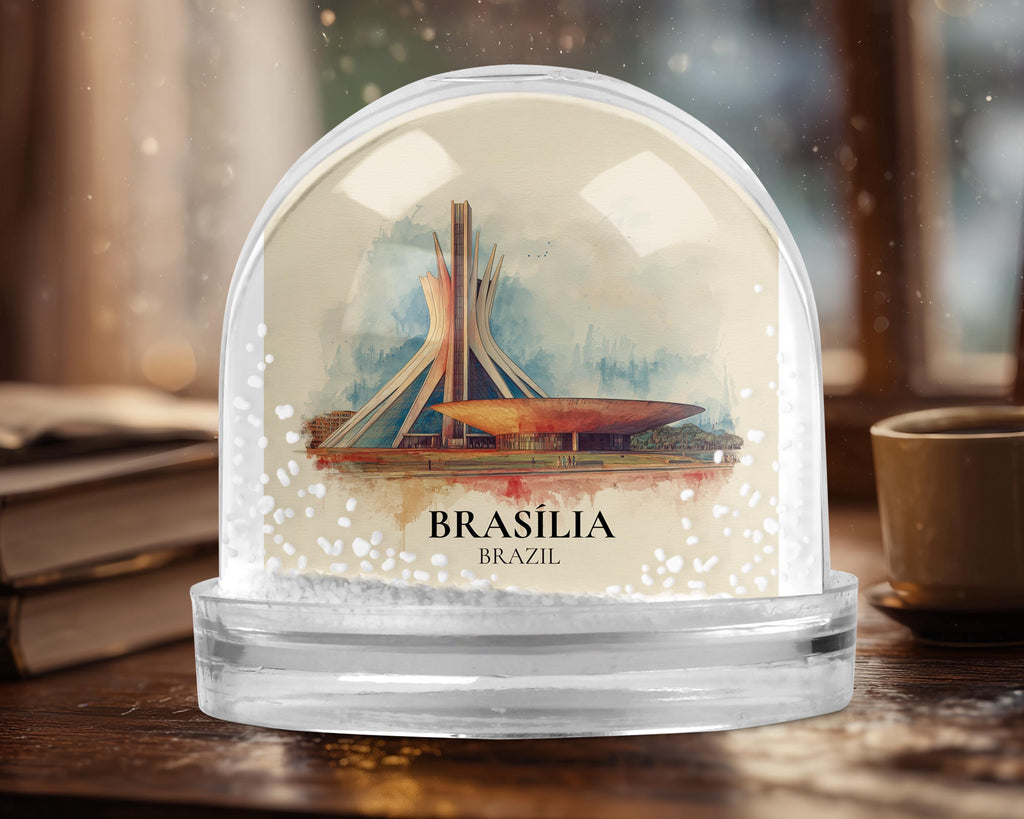Brasilia Brazil Snow Globe, Personalized Watercolor, Custom Travel Souvenir Keepsake City Dome