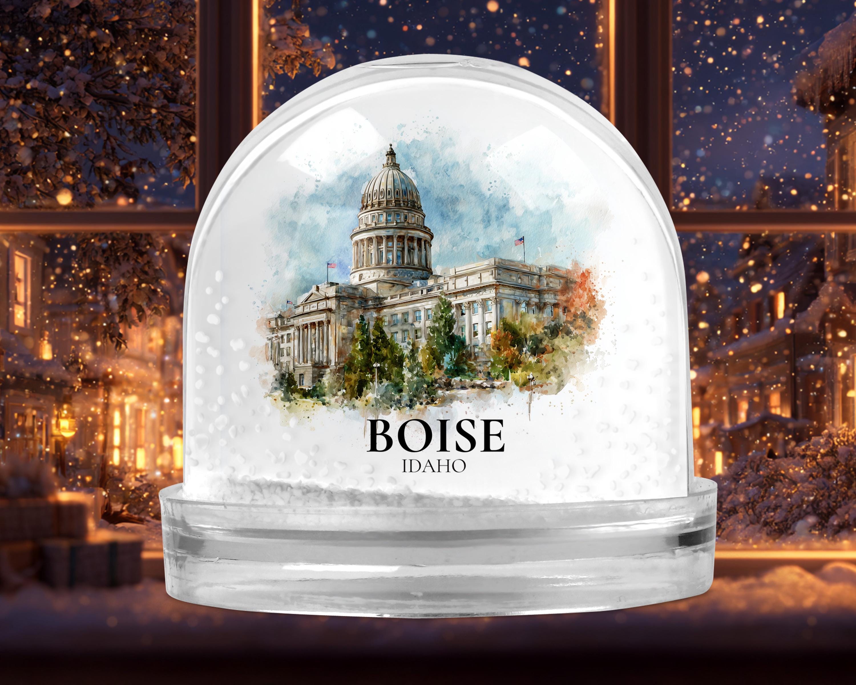 Boise Idaho Snow Globe, Personalized Watercolor, Custom Travel Souvenir Keepsake City Dome
