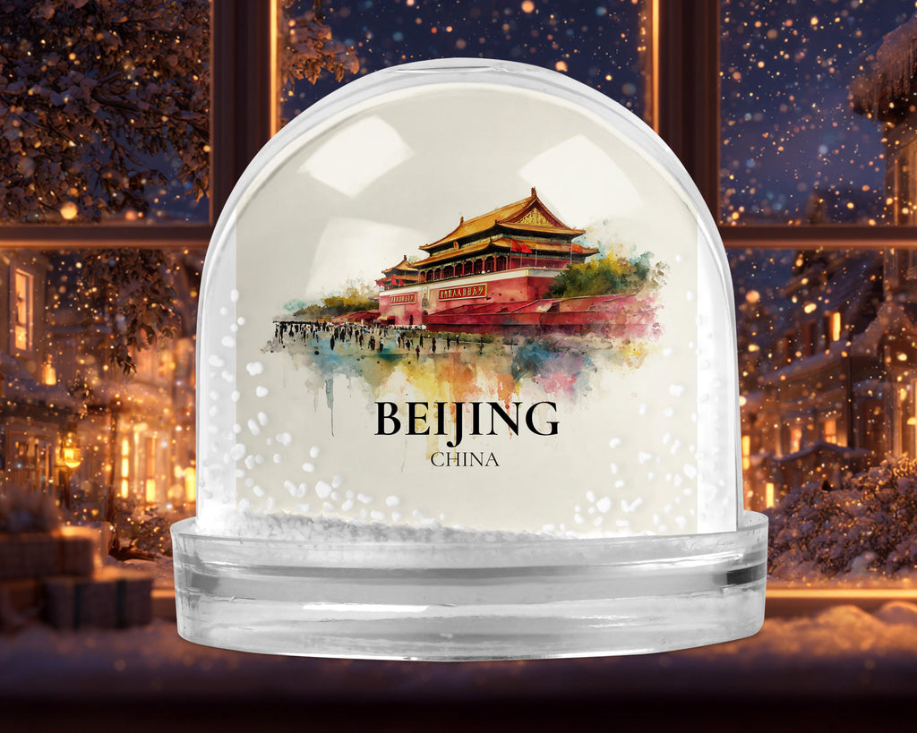 Beijing China Snow Globe, Personalized Watercolor, Custom Travel Souvenir Keepsake City Dome