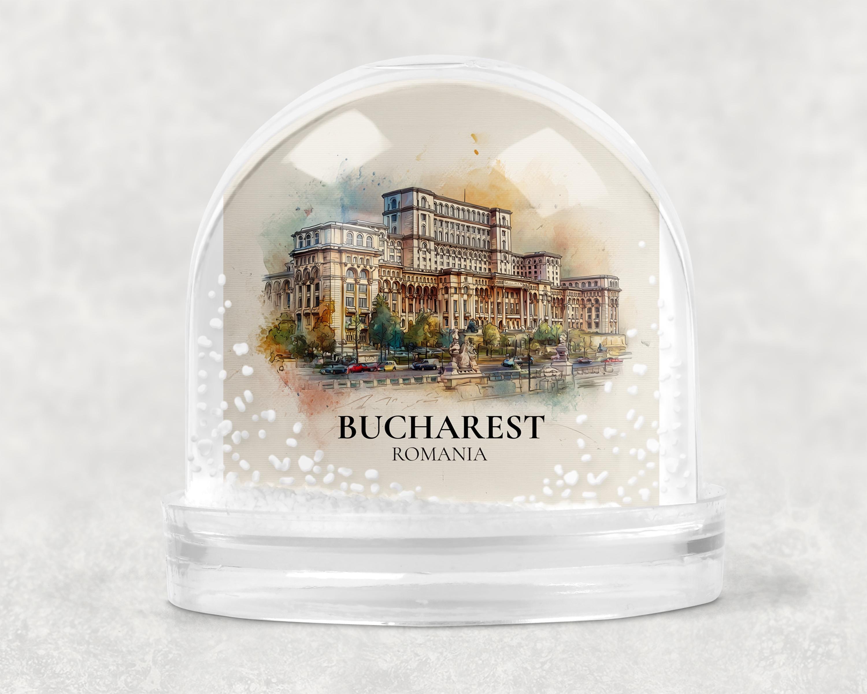 Bucharest Romania Snow Globe, Personalized Watercolor, Custom Travel Souvenir Keepsake City Dome