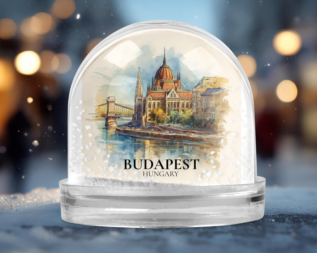 Budapest Hungary Snow Globe, Personalized Watercolor, Custom Travel Souvenir Keepsake City Dome