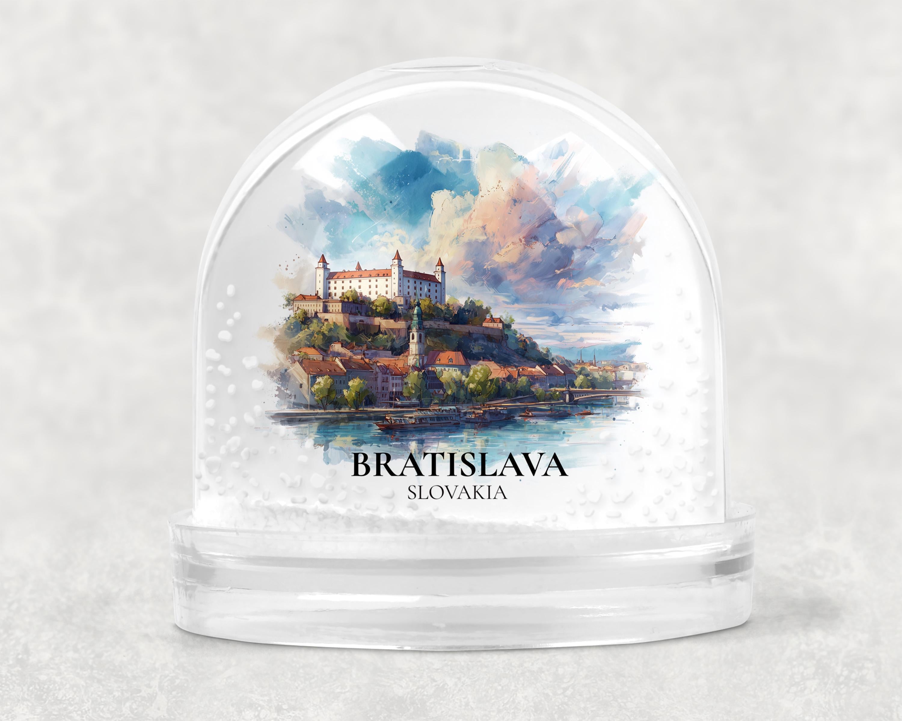 Bratislava Slovakia Snow Globe, Personalized Watercolor, Custom Travel Souvenir Keepsake City Dome