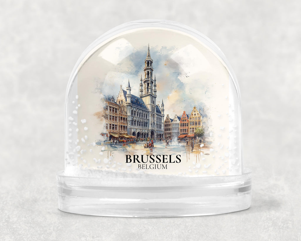 Brussels Belgium Snow Globe, Personalized Watercolor, Custom Travel Souvenir Keepsake City Dome