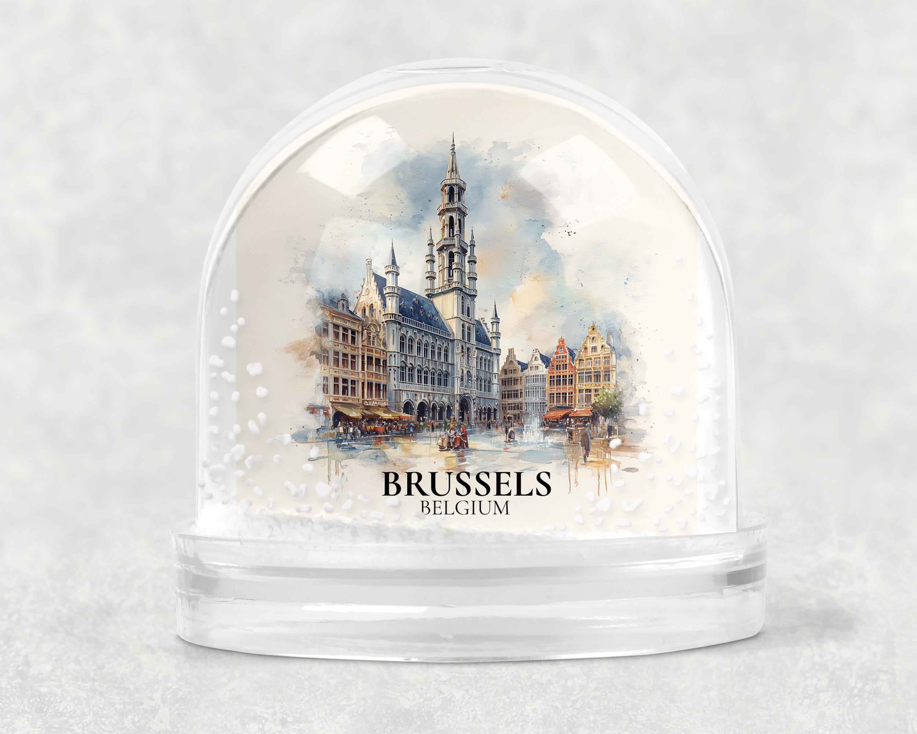 Brussels Belgium Snow Globe, Personalized Watercolor, Custom Travel Souvenir Keepsake City Dome