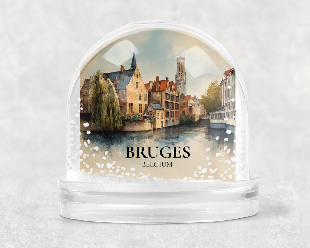 Bruges Belgium Snow Globe, Personalized Watercolor, Custom Travel Souvenir Keepsake City Dome