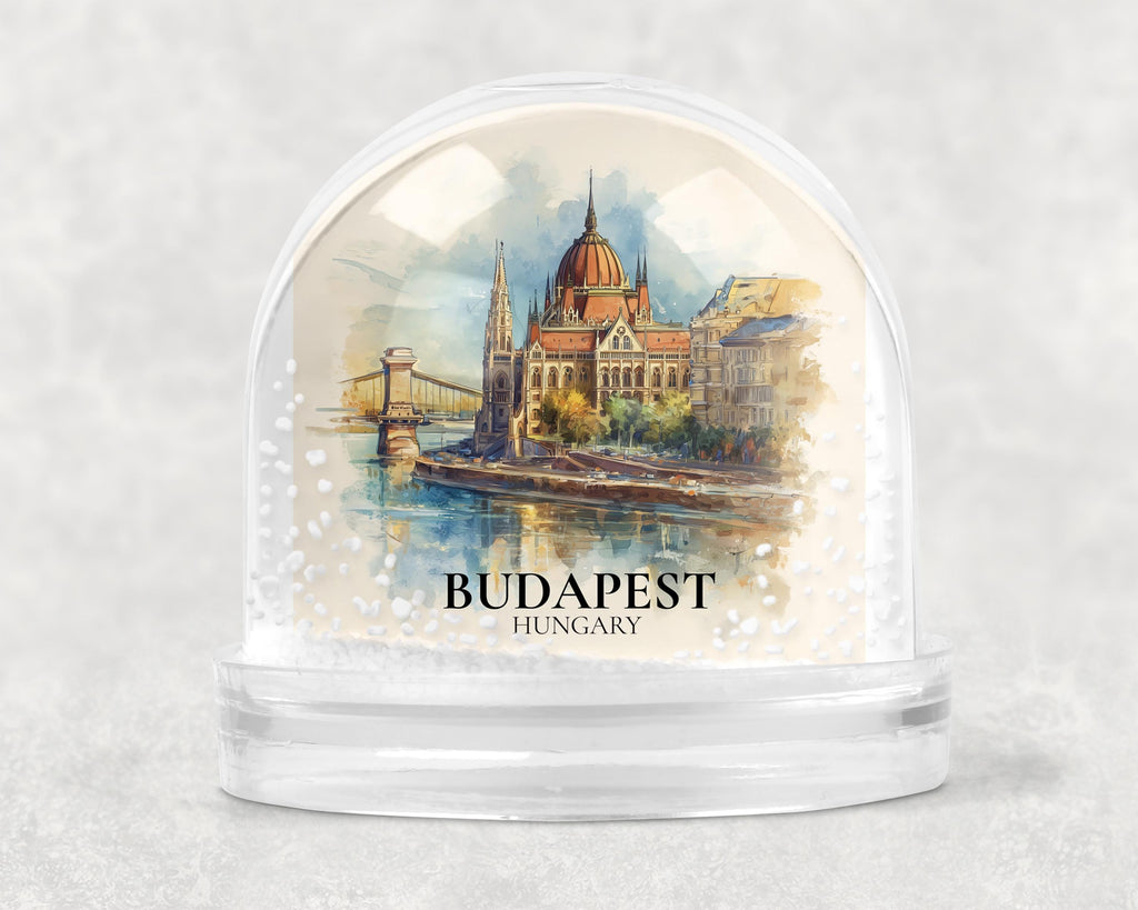 Budapest Hungary Snow Globe, Personalized Watercolor, Custom Travel Souvenir Keepsake City Dome