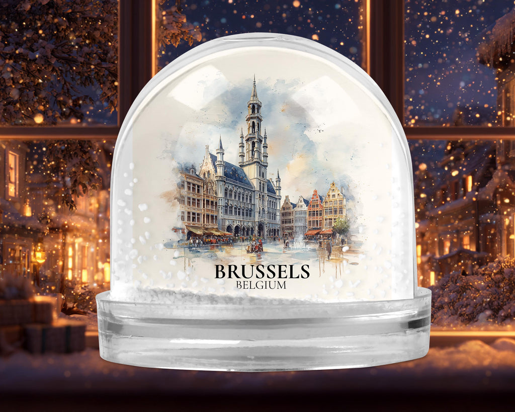 Brussels Belgium Snow Globe, Personalized Watercolor, Custom Travel Souvenir Keepsake City Dome