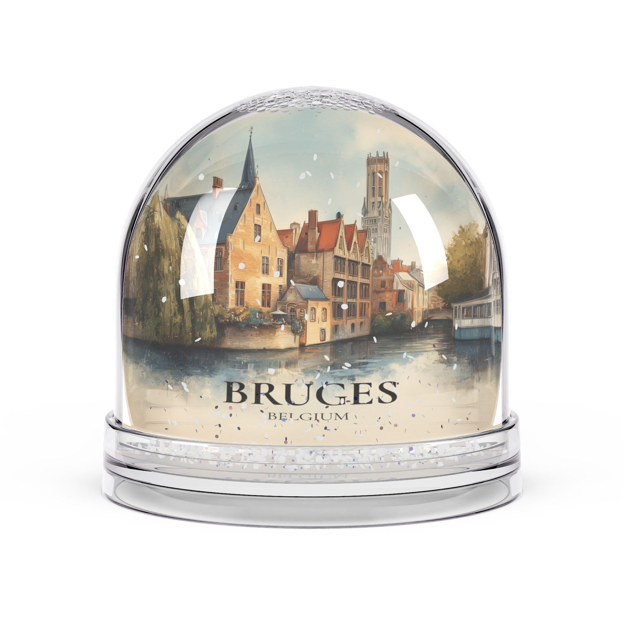 Bruges Belgium Snow Globe, Personalized Watercolor, Custom Travel Souvenir Keepsake City Dome