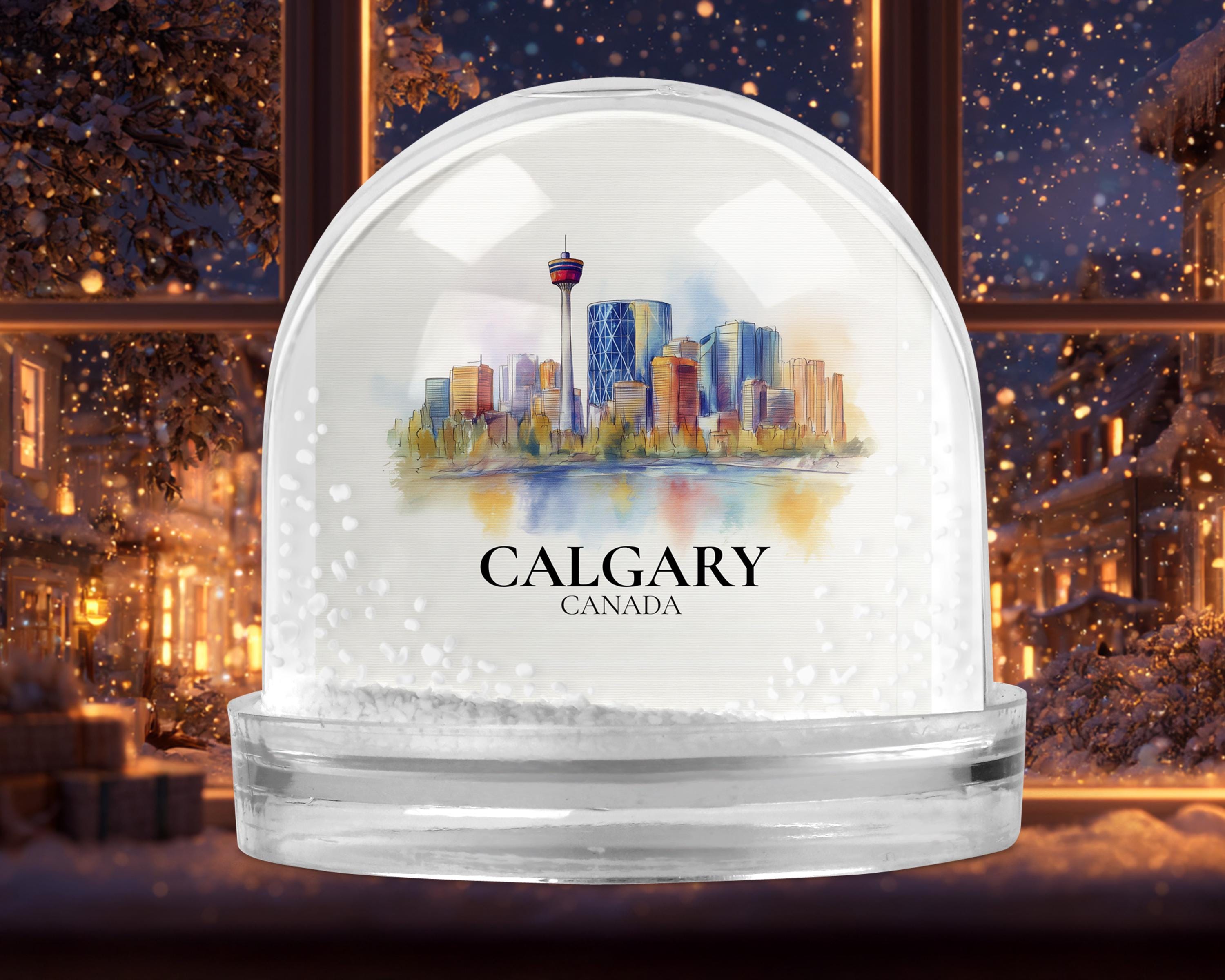 Calgary Alberta Snow Globe, Personalized Watercolor, Custom Travel Souvenir Keepsake City Dome