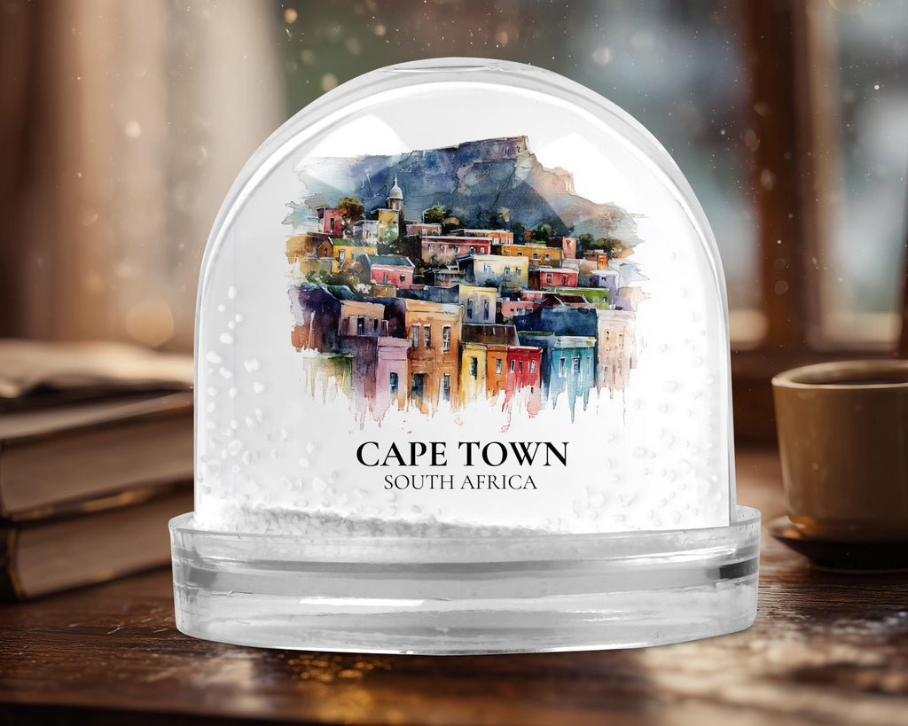 Cape Town South Africa Snow Globe, Personalized Watercolor, Custom Travel Souvenir Keepsake City Dome