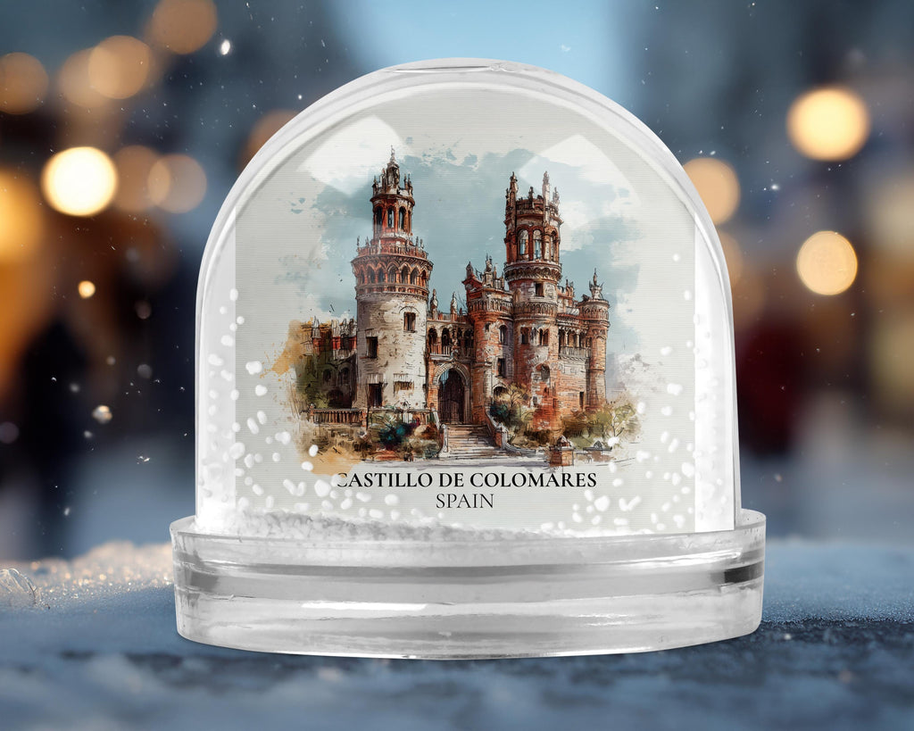 Castillo de Colomares Spain Snow Globe, Personalized Watercolor, Custom Travel Souvenir Keepsake City Dome