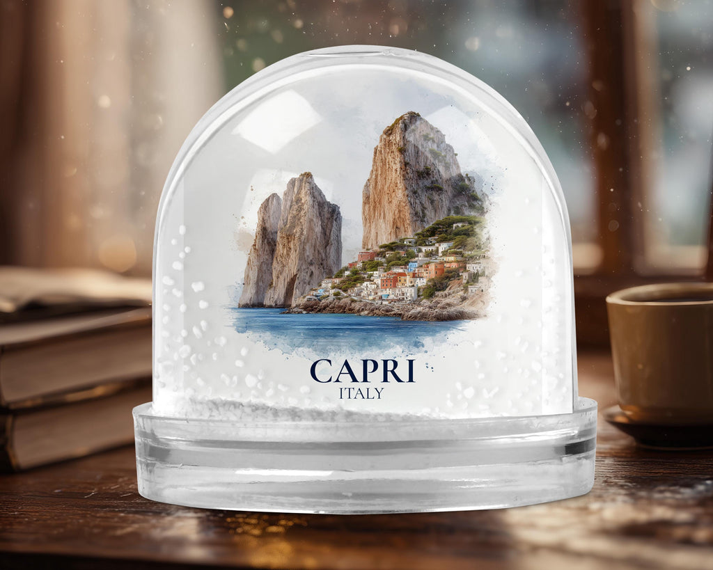 Capri Italy Snow Globe, Personalized Watercolor, Custom Travel Souvenir Keepsake City Dome