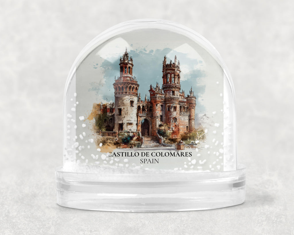 Castillo de Colomares Spain Snow Globe, Personalized Watercolor, Custom Travel Souvenir Keepsake City Dome