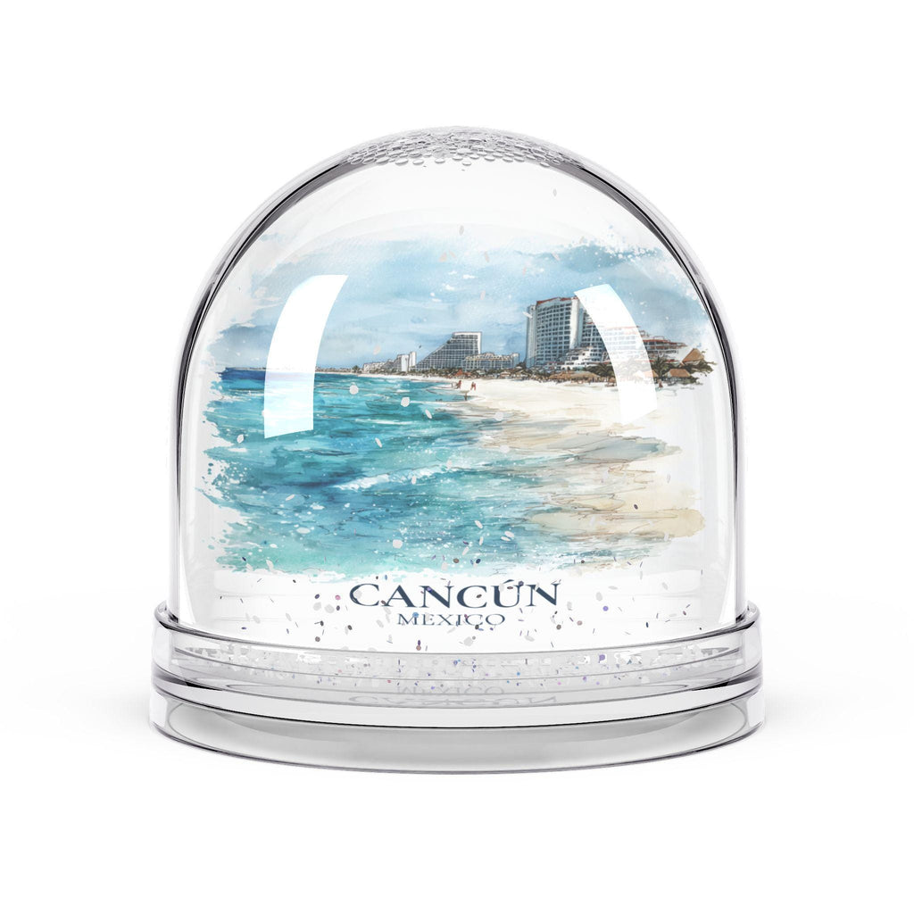 Cancun Mexico Snow Globe, Personalized Watercolor, Custom Travel Souvenir Keepsake City Dome