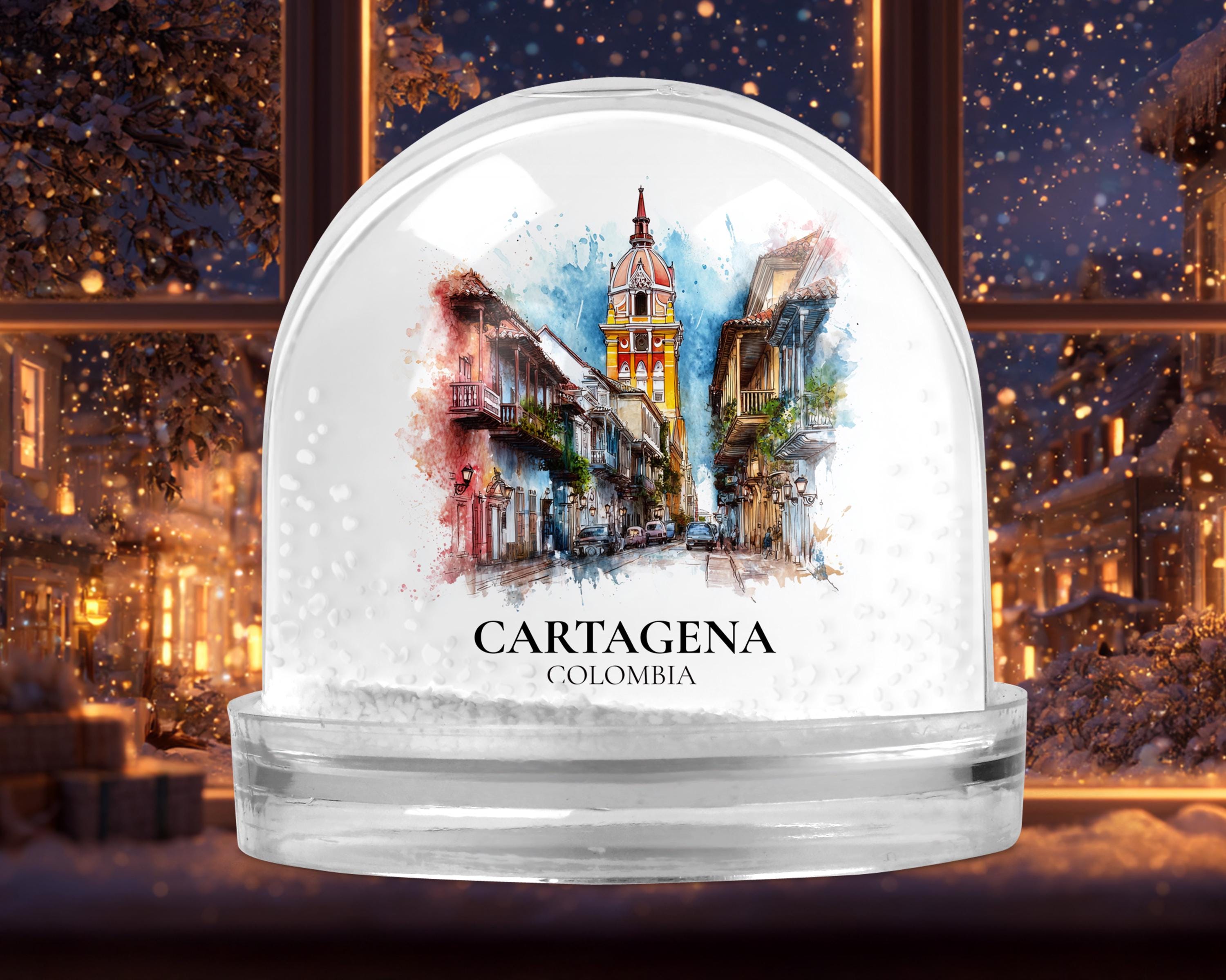Cartagena Colombia Snow Globe, Personalized Watercolor, Custom Travel Souvenir Keepsake City Dome