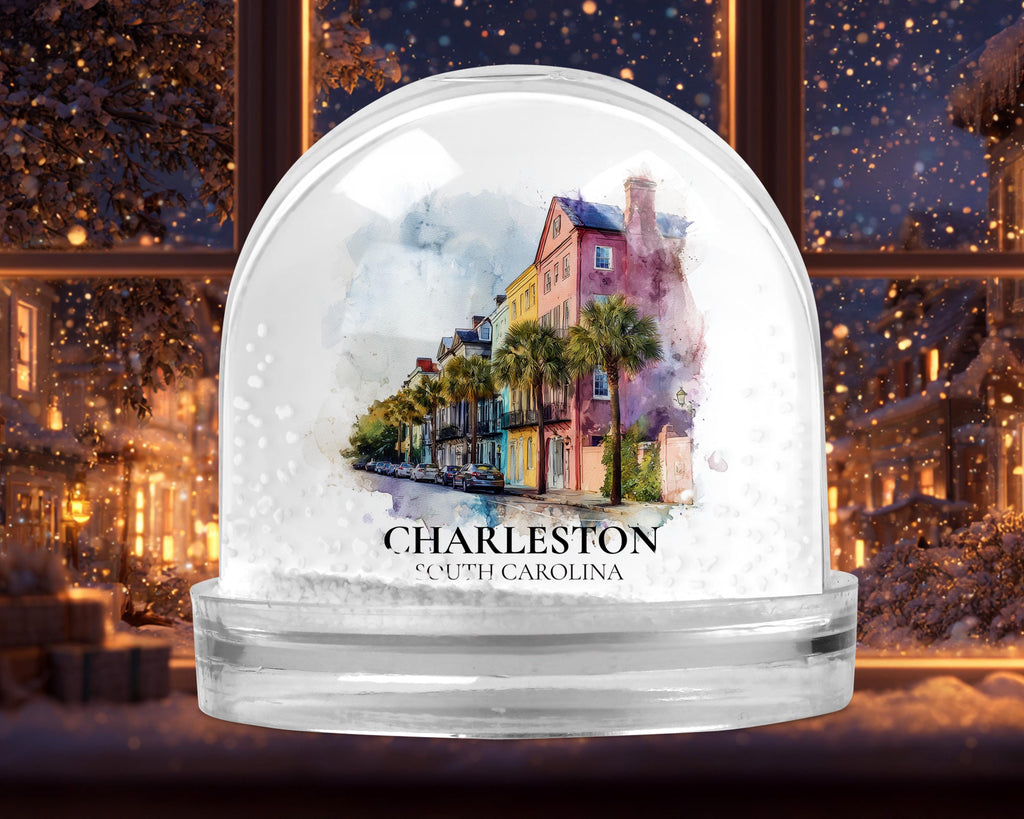 Charleston South Carolina Snow Globe, Personalized Watercolor, Custom Travel Souvenir Keepsake City Dome