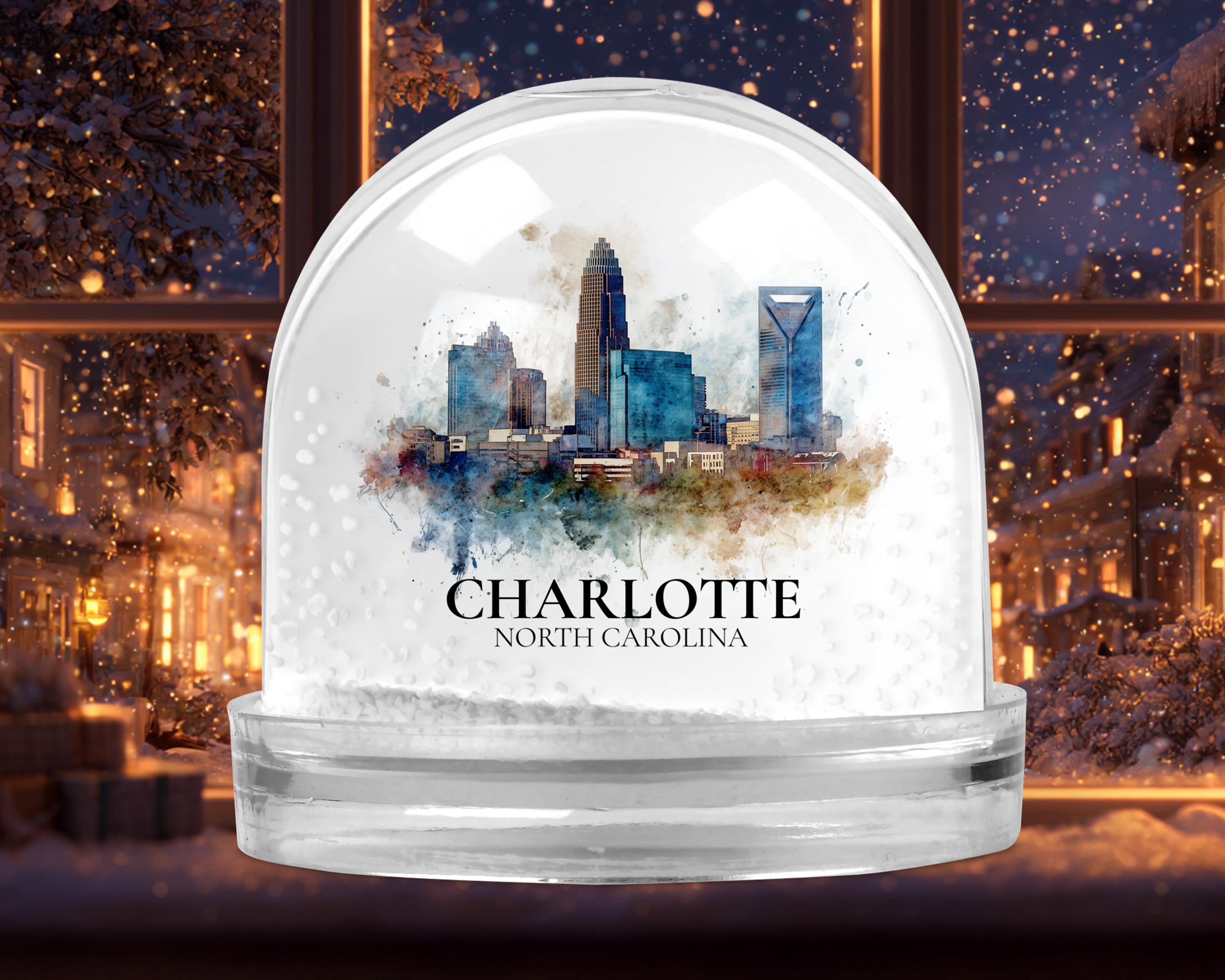 Charlotte North Carolina Snow Globe, Personalized Watercolor, Custom Travel Souvenir Keepsake City Dome