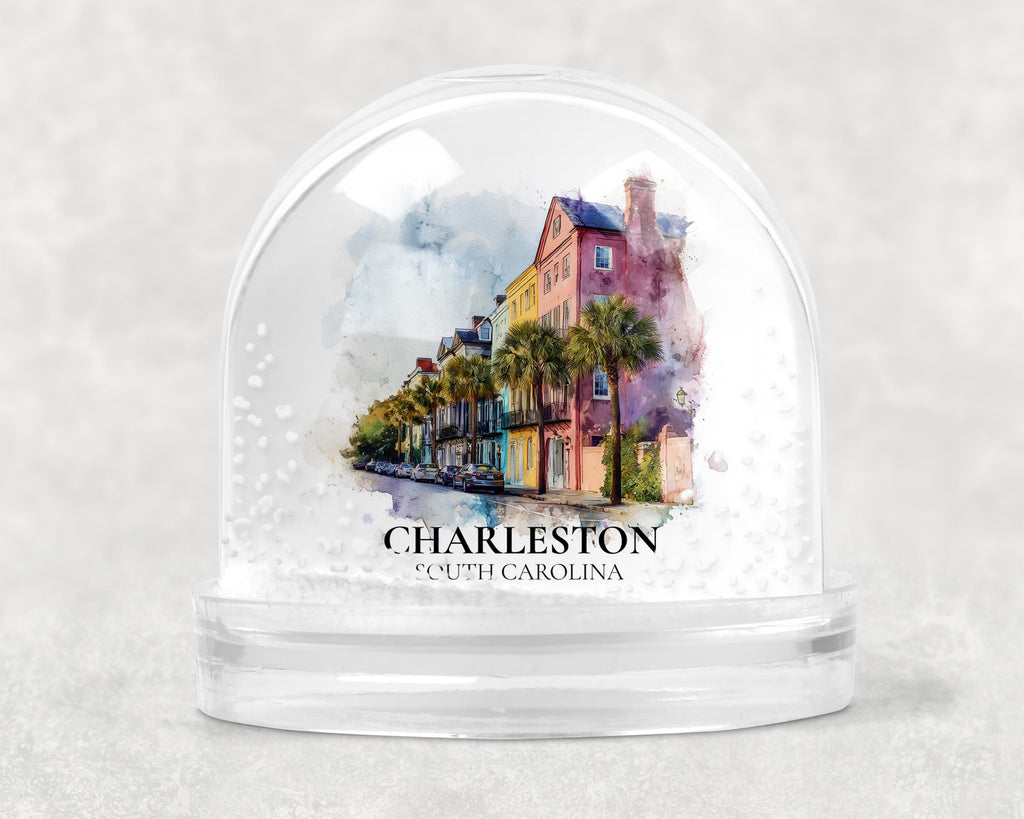 Charleston South Carolina Snow Globe, Personalized Watercolor, Custom Travel Souvenir Keepsake City Dome