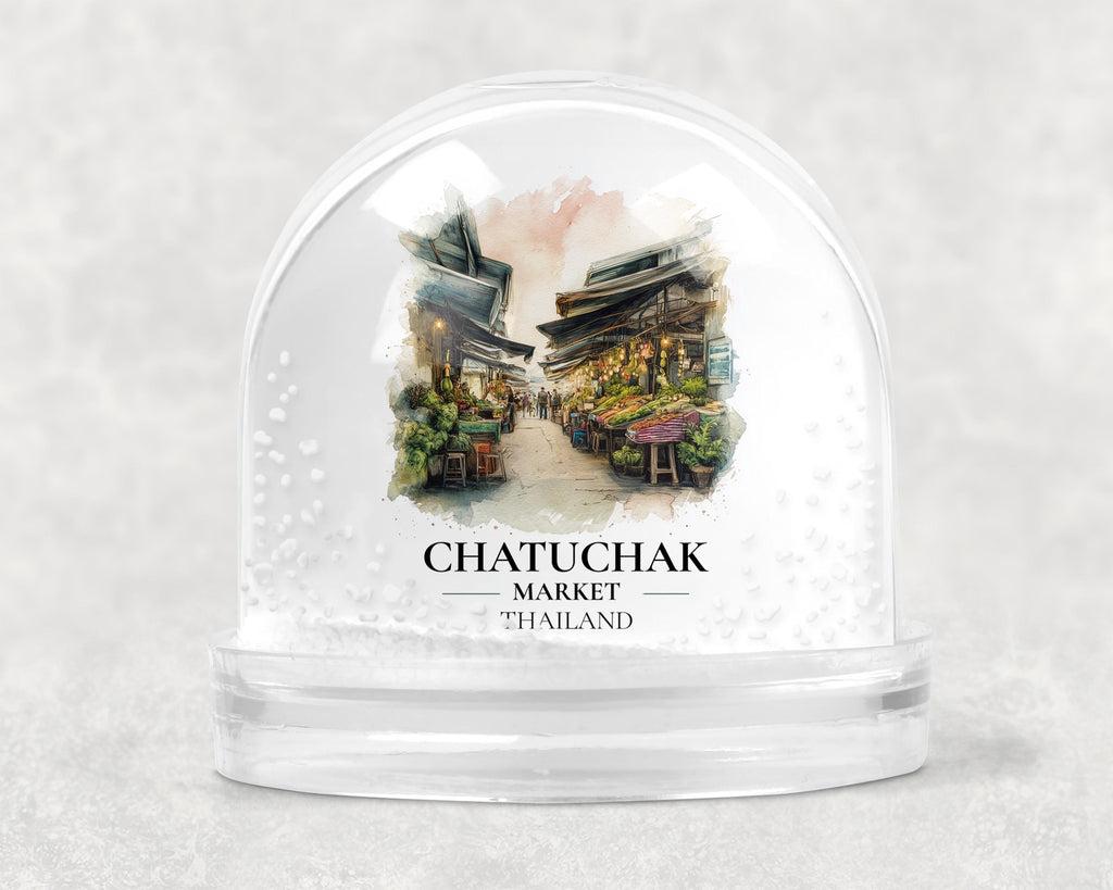 Chatuchak Market Thailand Snow Globe, Personalized Watercolor, Custom Travel Souvenir Keepsake City Dome
