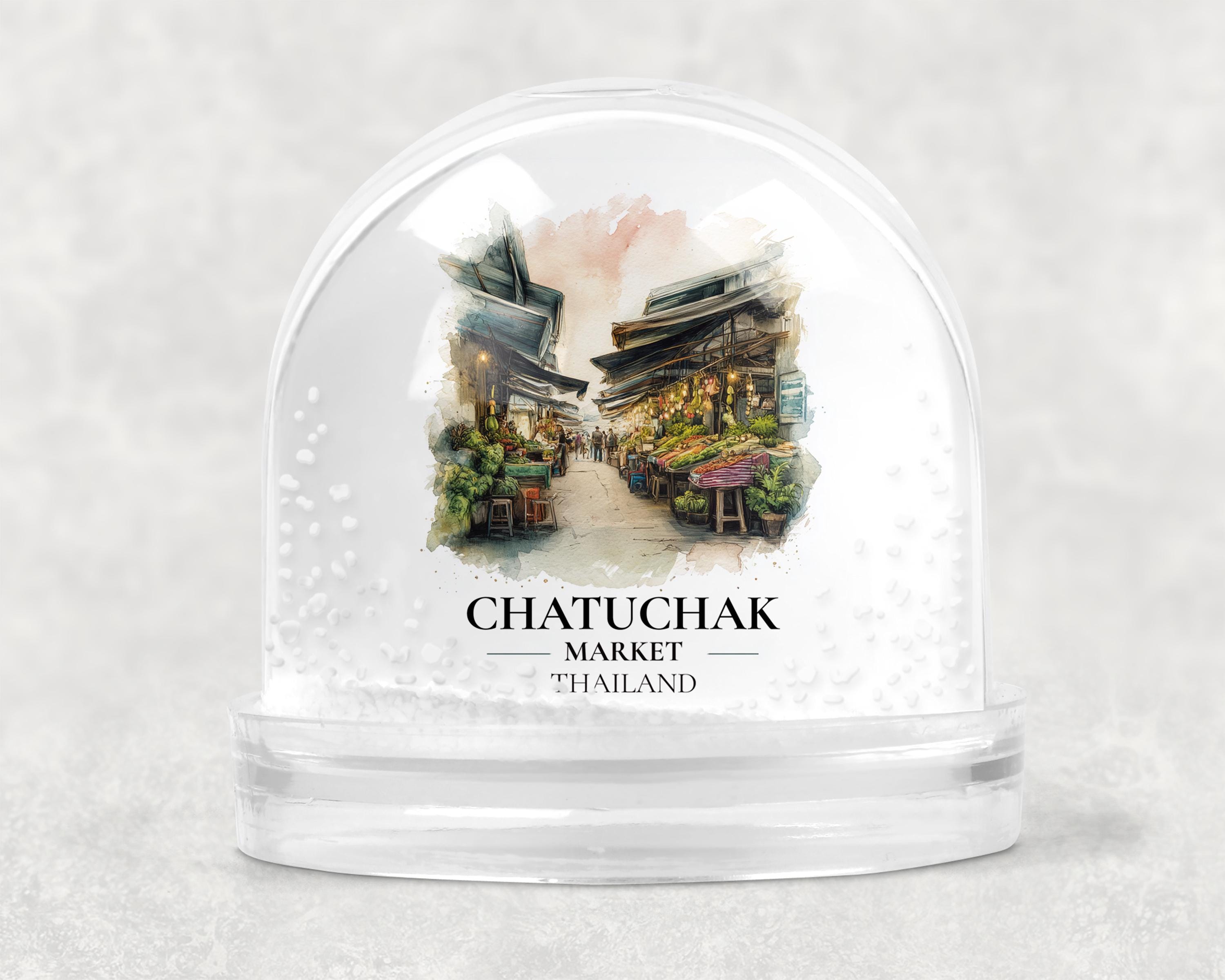 Chatuchak Market Thailand Snow Globe, Personalized Watercolor, Custom Travel Souvenir Keepsake City Dome