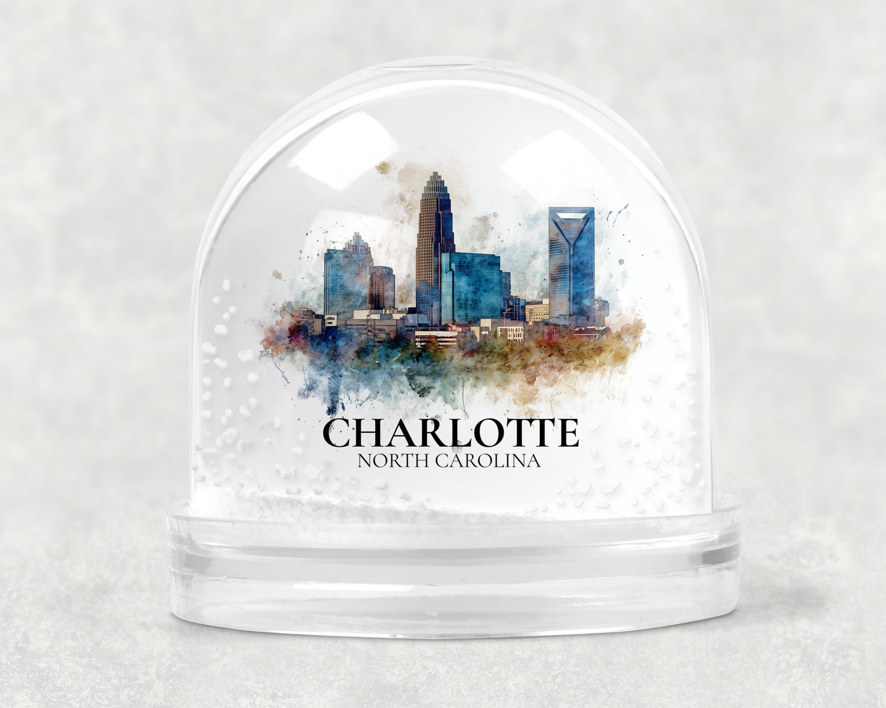 Charlotte North Carolina Snow Globe, Personalized Watercolor, Custom Travel Souvenir Keepsake City Dome