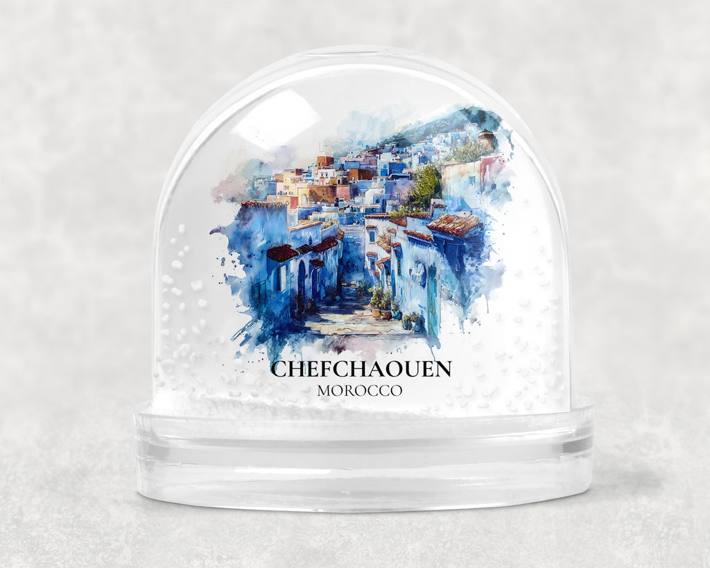 Chefchaouen Morocco Snow Globe, Personalized Watercolor, Custom Travel Souvenir Keepsake City Dome